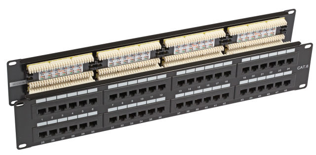 Patchpanel 48xRJ45 Cat.5e UTP schwarz, 2HE, 180°