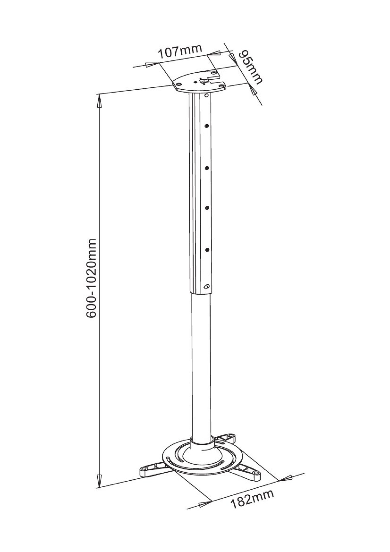 Universal ceiling bracket for projector, 60-102 cm, silver