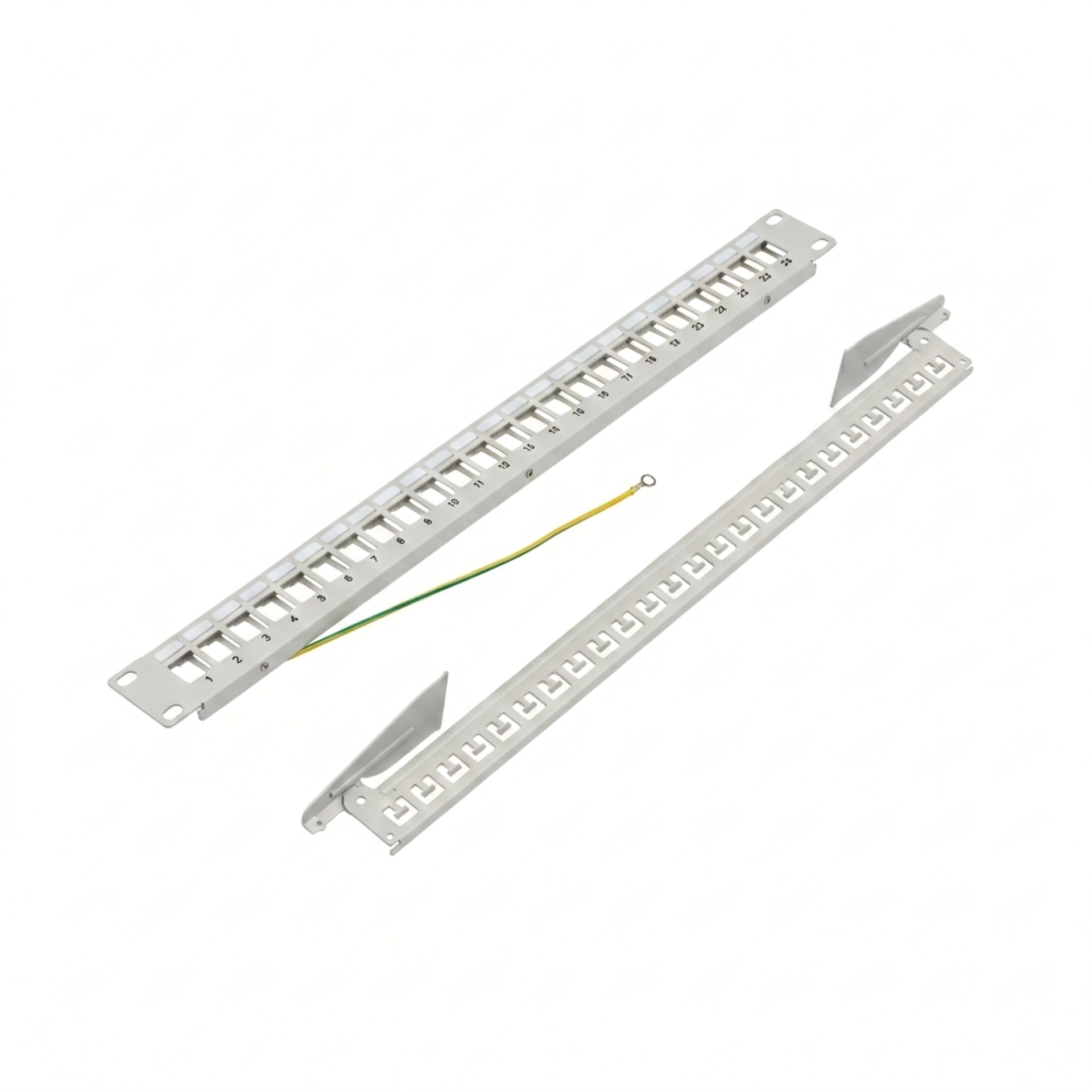 Verteilerfeld 19" 1HE, 24-Port, Metall, klappbar, grau RAL7035