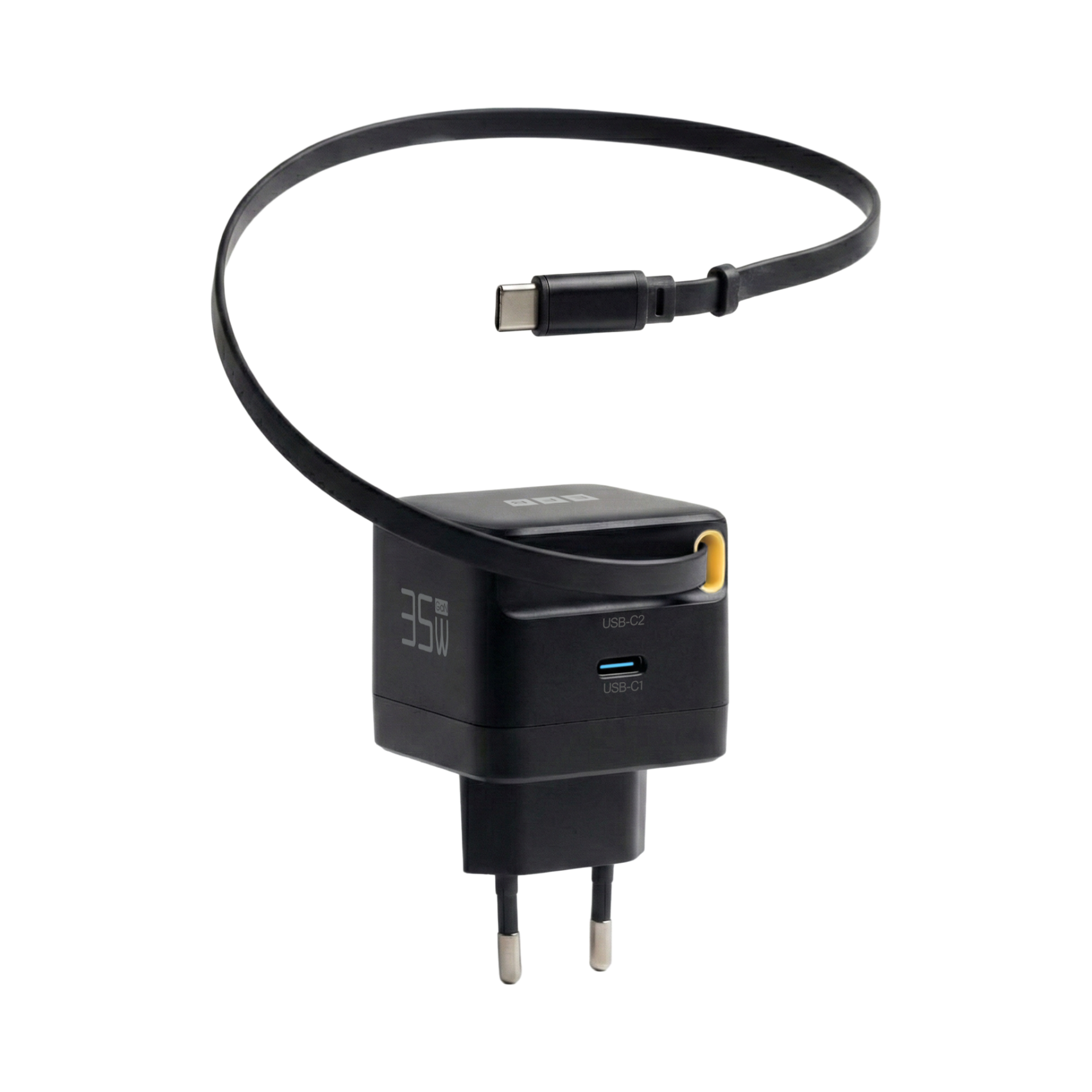 Ladegerät 35W 1x USB-C PD3.0 GaN QC3.0, USB-C Kabel ausziehbar 0,7m schwarz