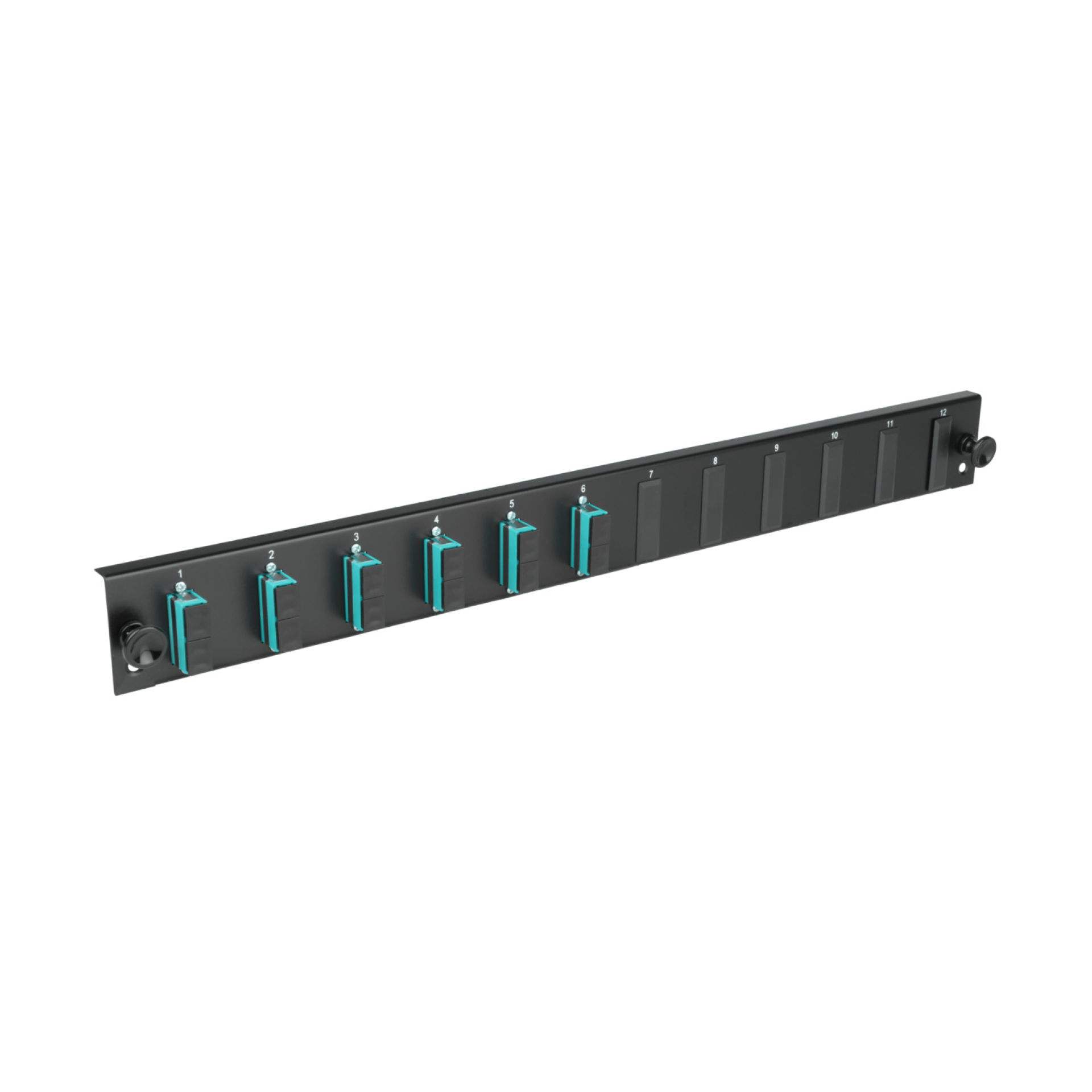 Bestückte 12 Port Frontblende mit 6 x SC Duplex Kupplung OM4 vertikal, schwarz