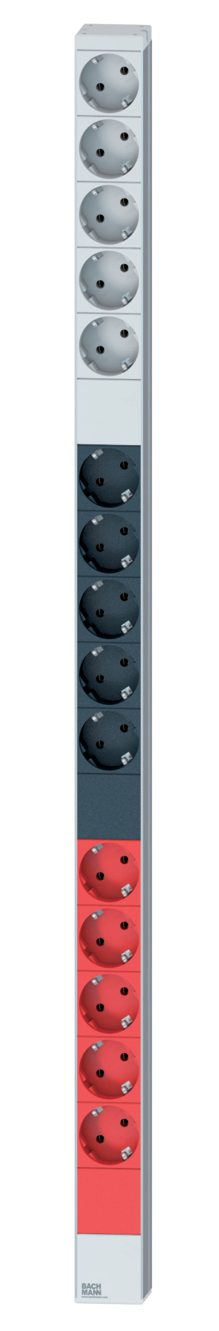 Steckdosenleiste vertikal 15 x Schutzkontakt, 3-phasig, Stecker CEE 16 A rot