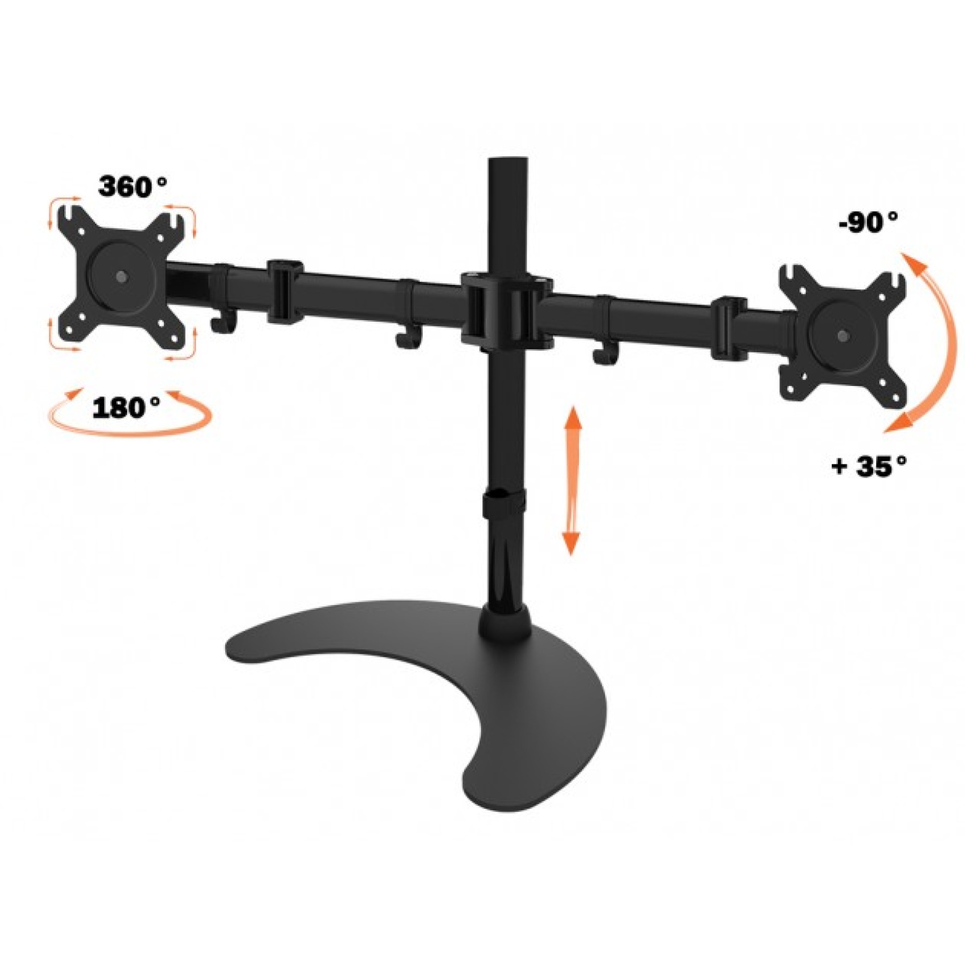 Desk stand for 2 LCDs 13"-27", with base