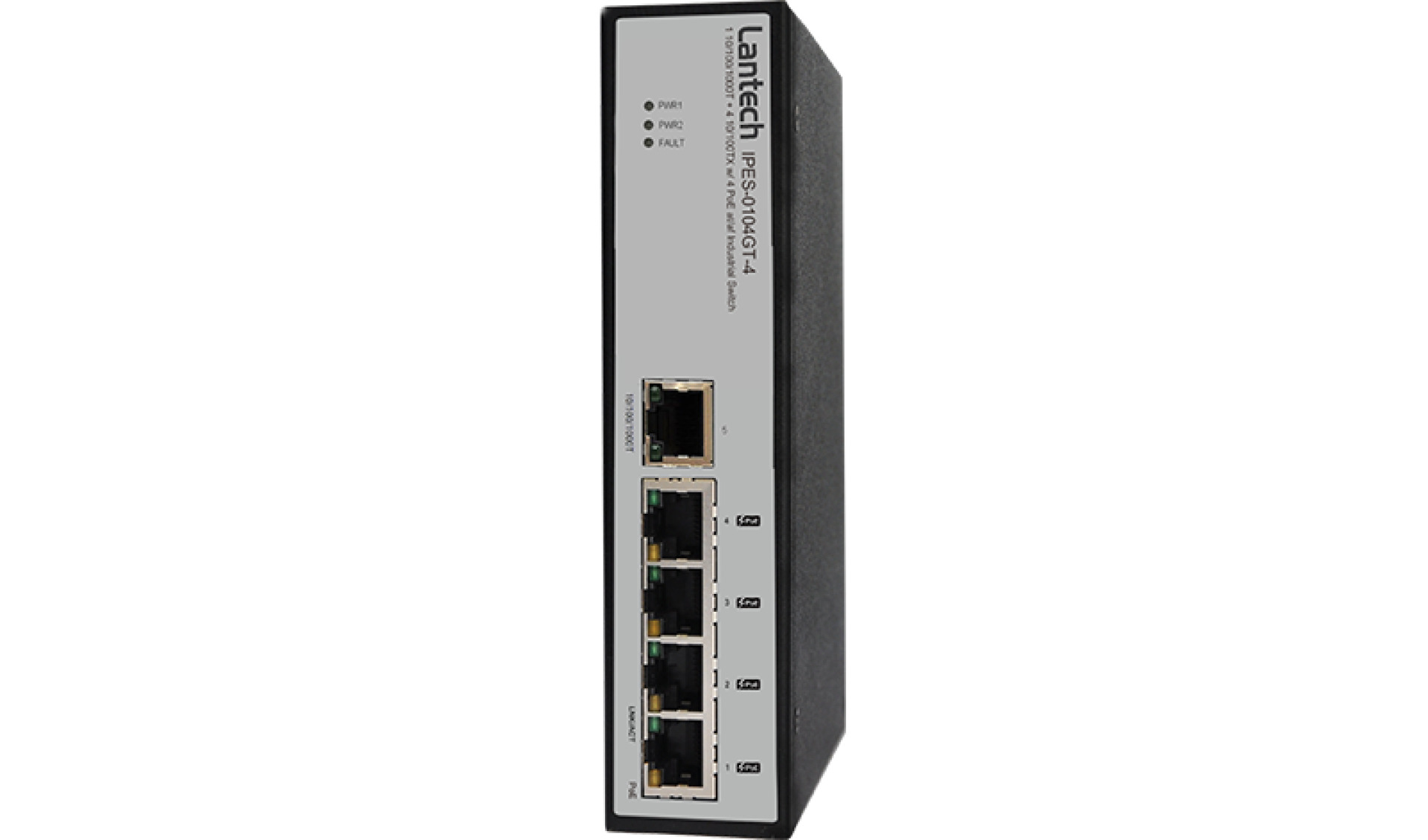 DIN-Rail-Switch 4x10/100TX with PoE+, ext. temp 