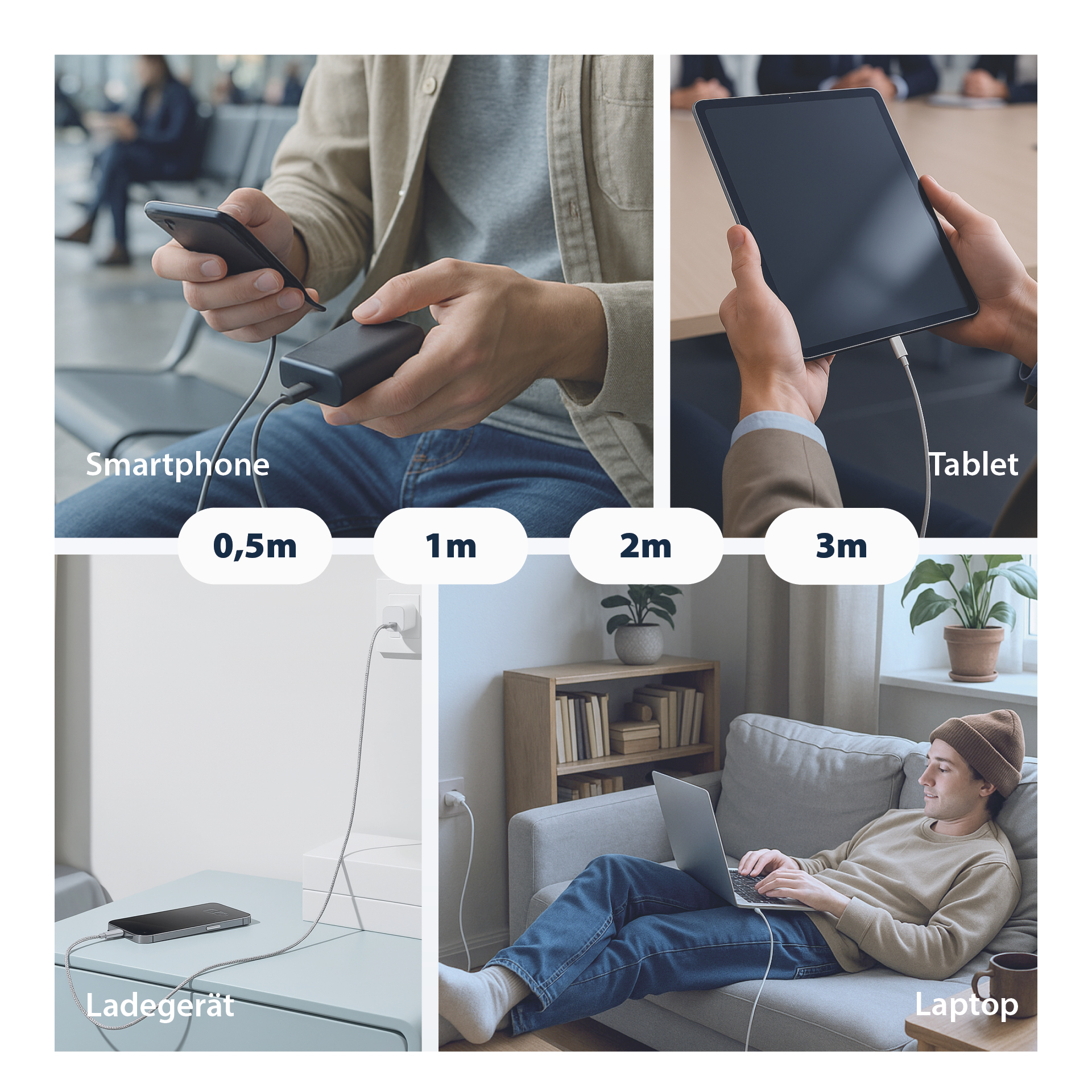 USB-C Kabel 100W PD 3.0 5A E-Marker Chip 2m grau Goldkontakte Textilmantel