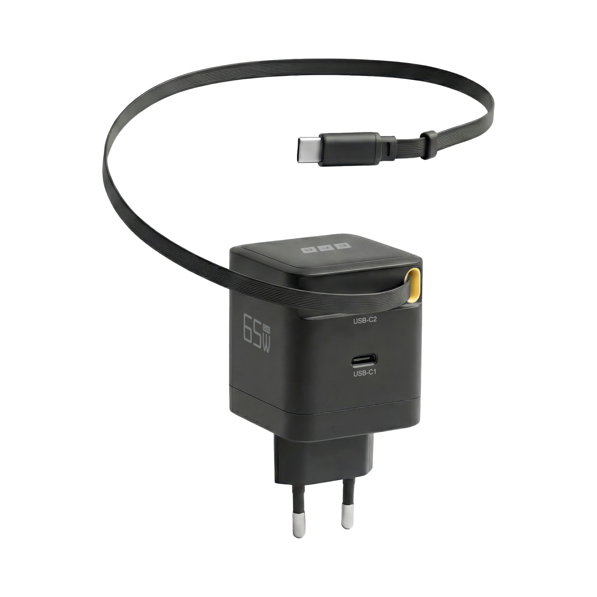 Ladegerät 65W 1x USB-C PD3.0 GaN QC3.0USB-C Kabel ausziehbar 0,7m schwarz