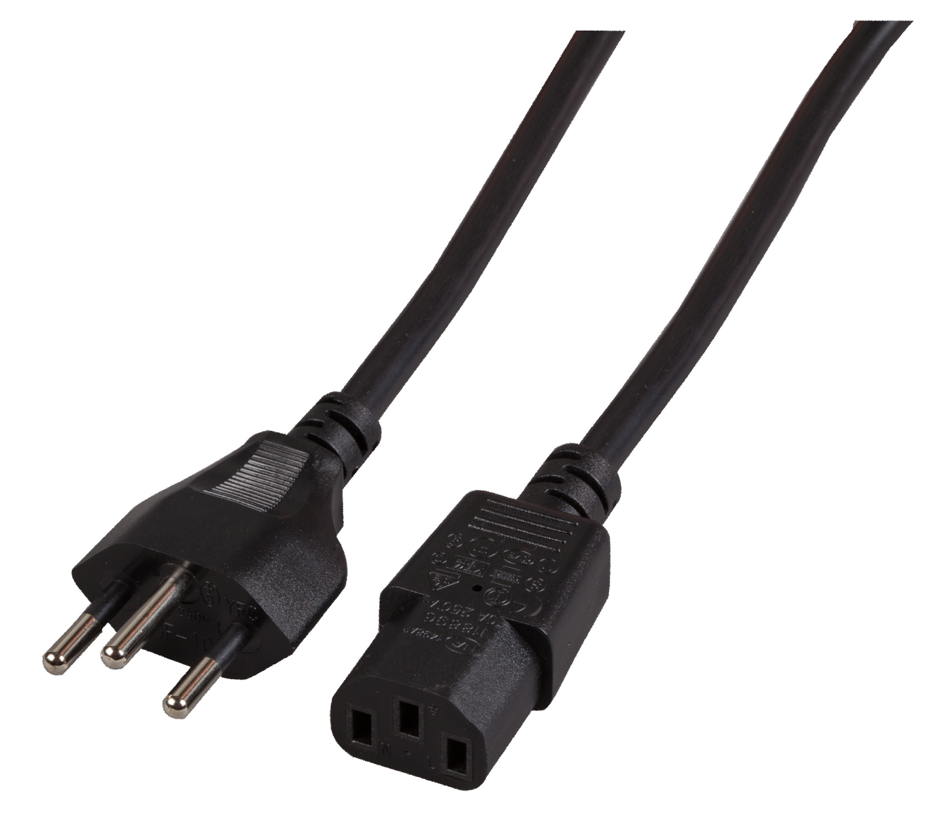 Power Cable Switzerland - C13 180°, Black, 2.0 m, 3 x 0.75 mm²     