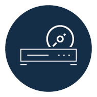 Blu-ray-Player Icon mit eingelegter Disc – stilisiertes Symbol für Medienwiedergabe auf dunkelblauem Hintergrund