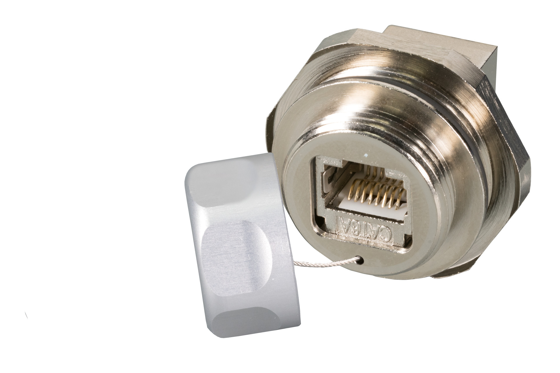 IP67 Metal adapter, M25, RJ45 Cat.6A, F-F, service port, guy rope