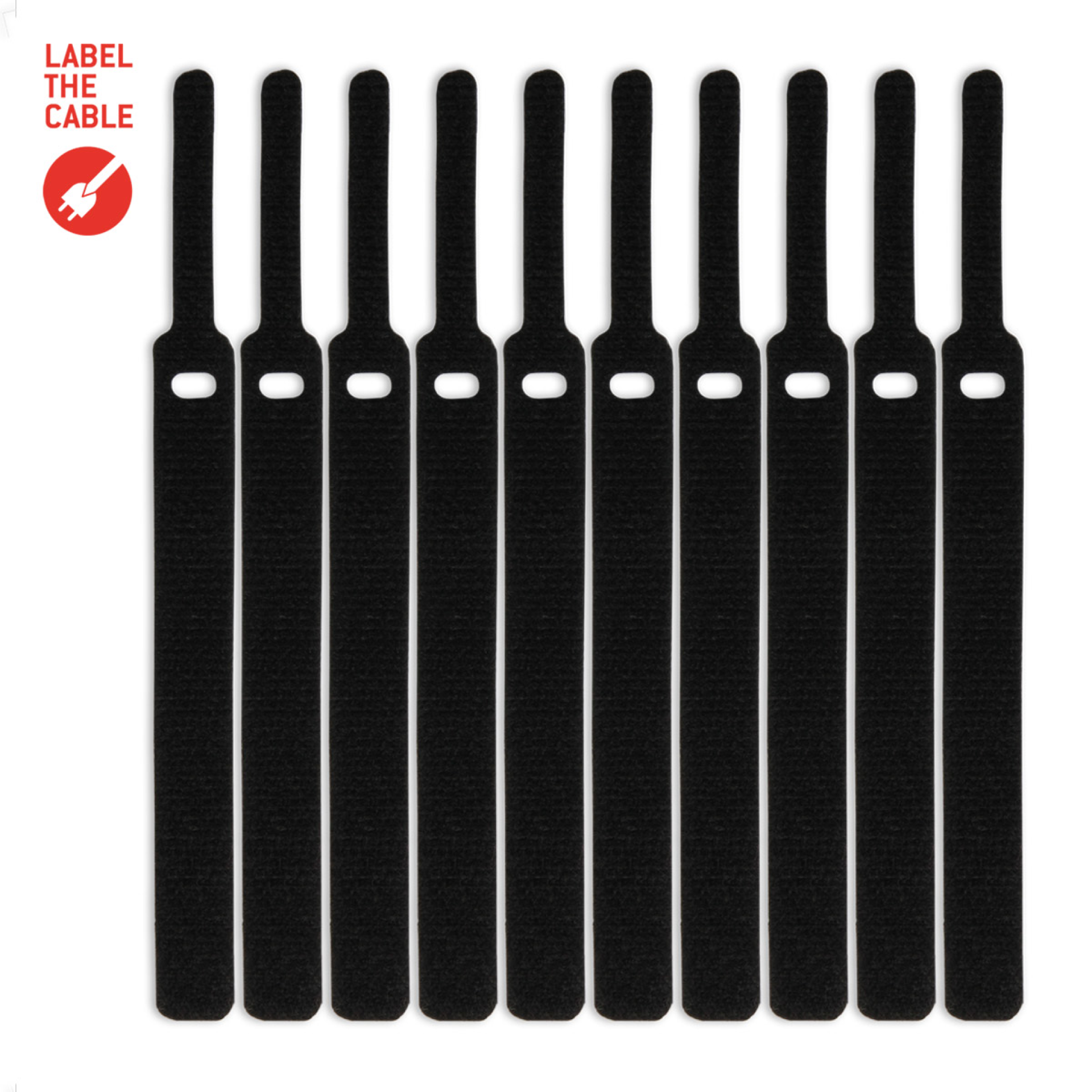 LTC BASIC STRAPS, Klettkabelbinder 10 Stück Set schwarz