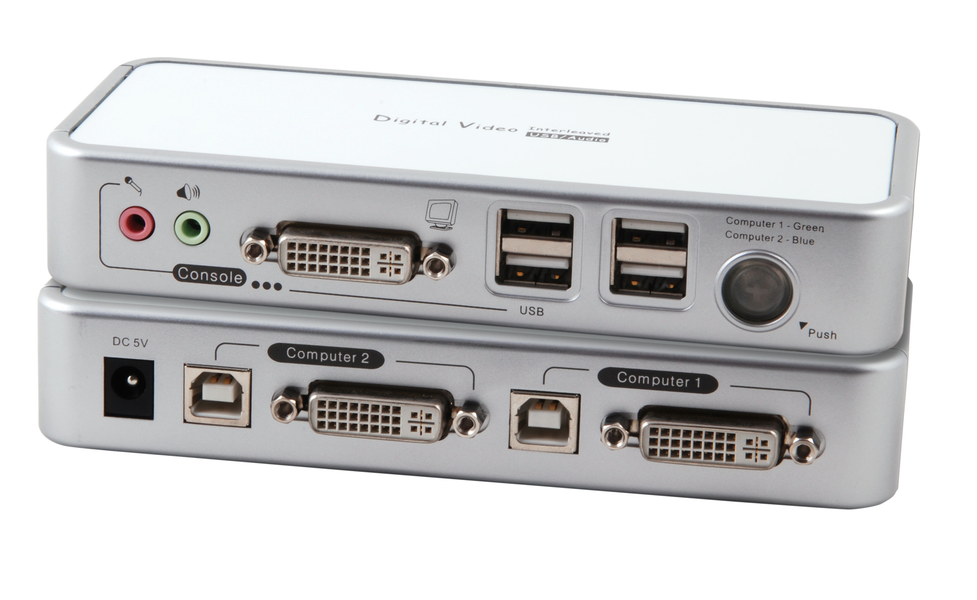 4-Port KVM Switch USB-DVI-I- Audio-USB2.0Hub incl. cableset