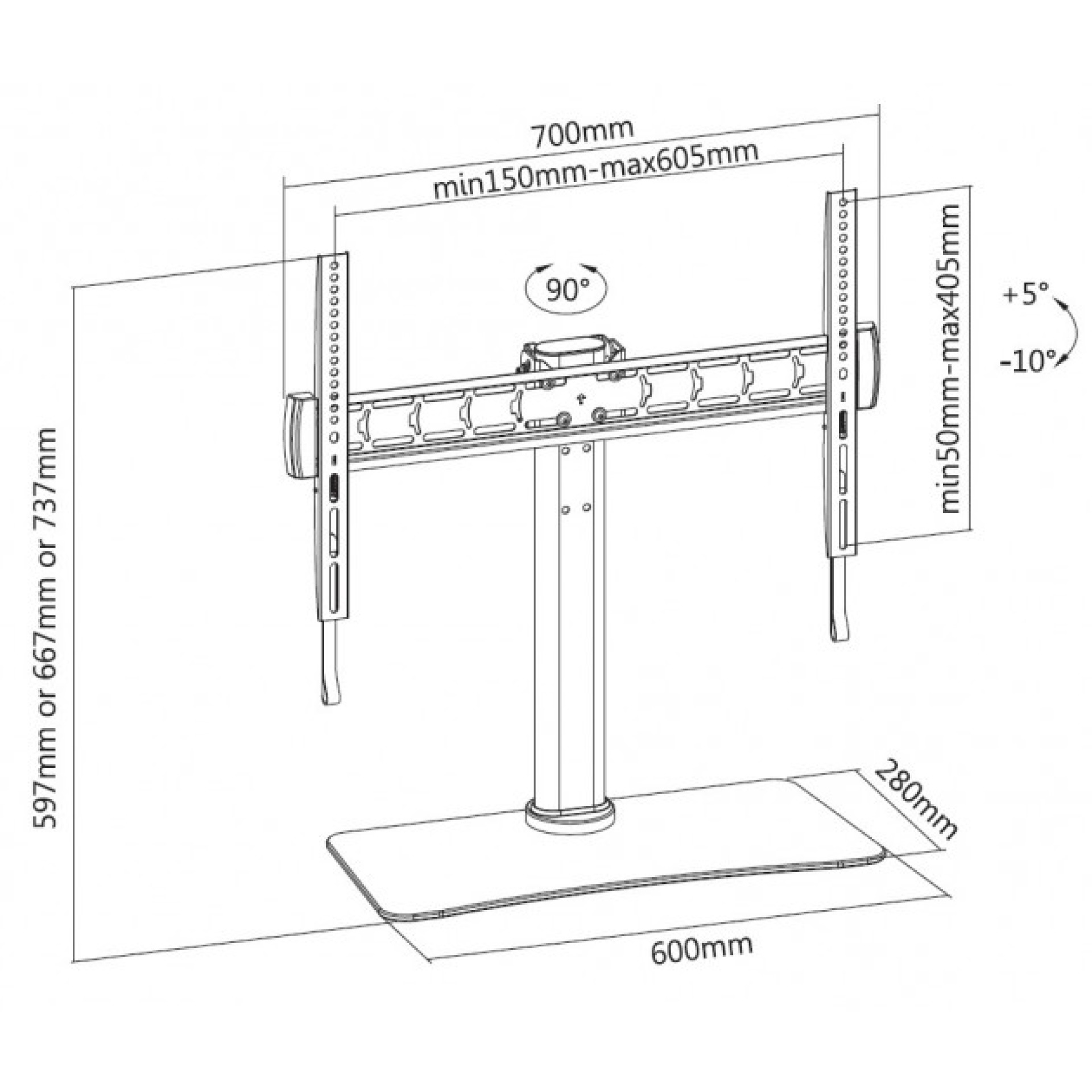 Desk stand for 1 TV 32"-55", with glas base, black