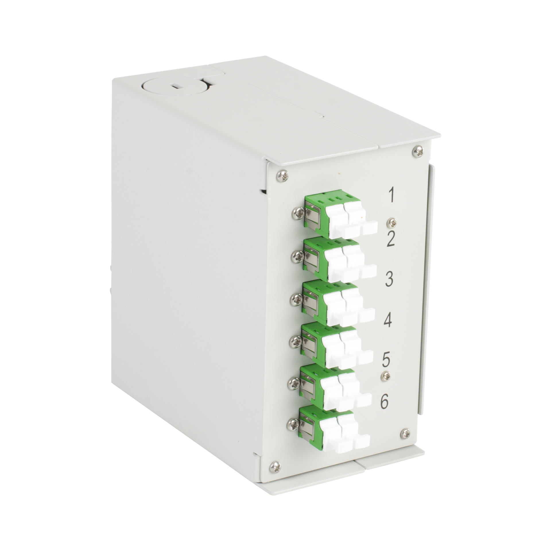 Hutschienenbox OS2 6xLC/APC-Duplex Kupplung, ohne Pigtails