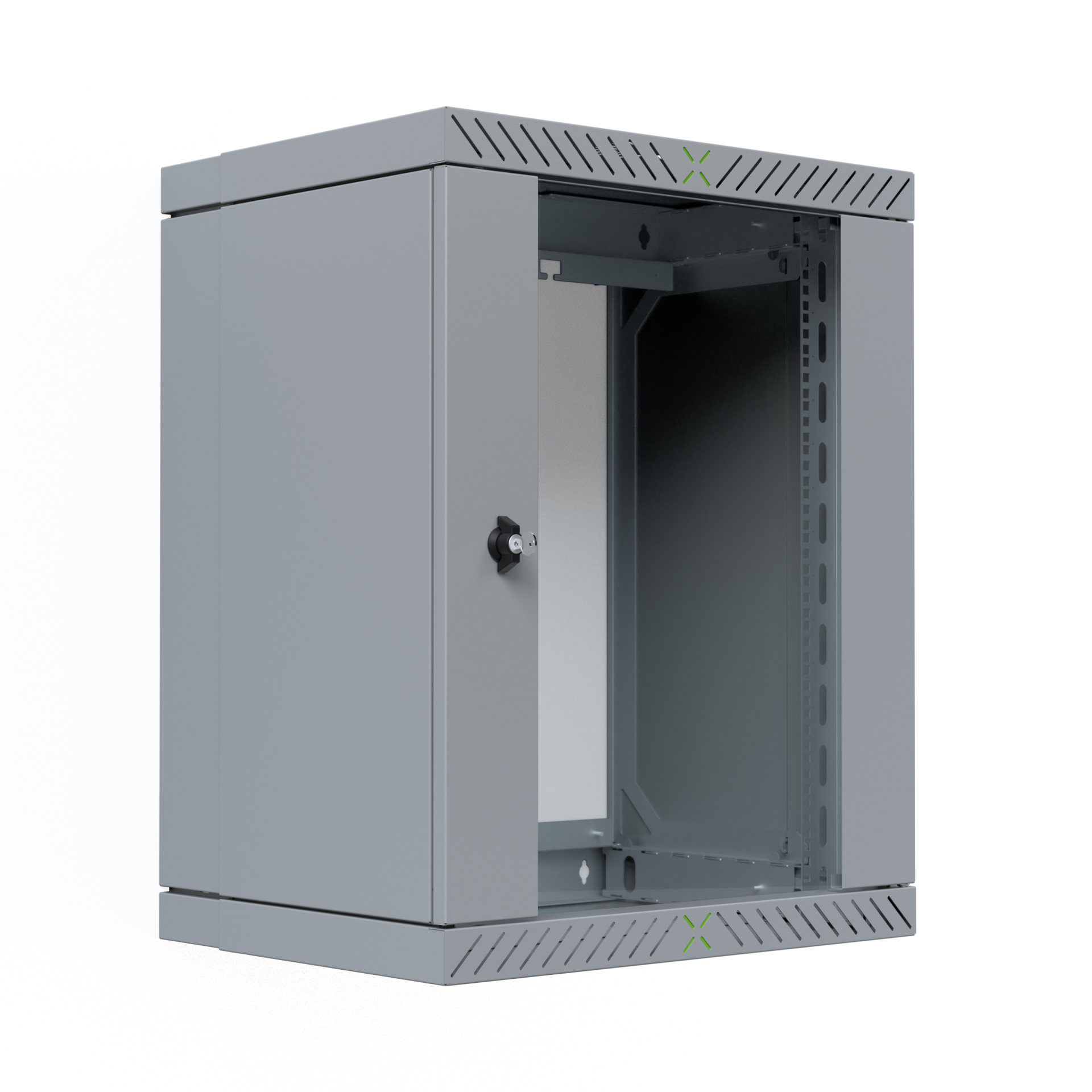 Wall Cabinet X-Rack w. glass door 400-600mm 15U Grey RAL7035
