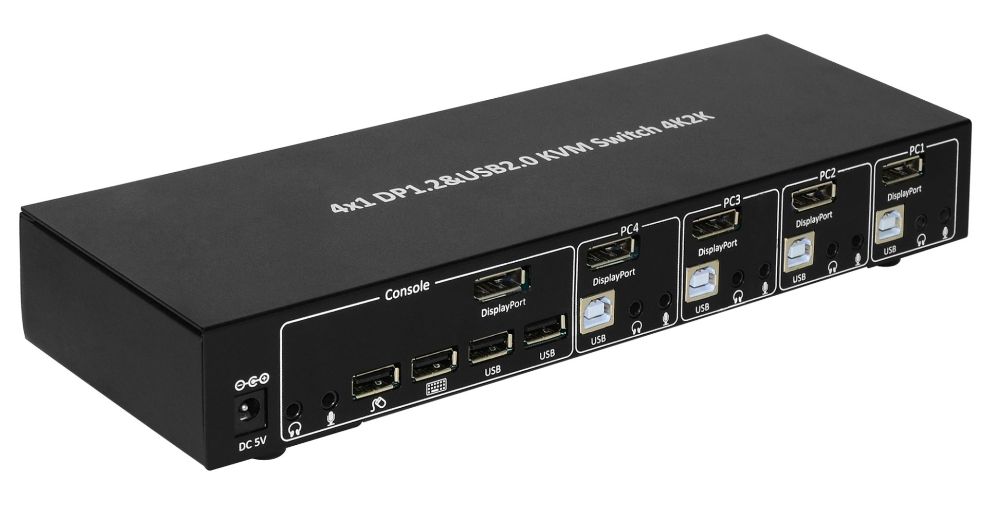 KVM switch DisplayPort 1.2, 4 ways, Dual-View, with USB-Hub