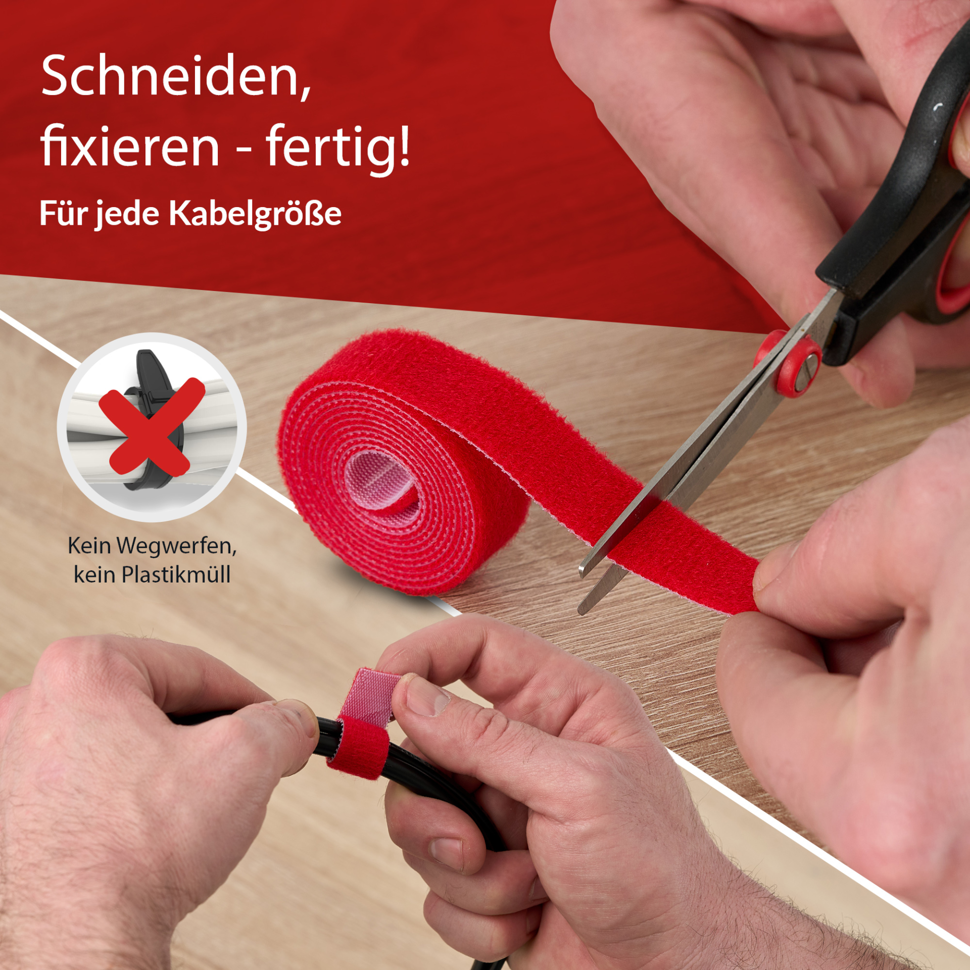 LTC ROLL STRAP, Doppelseitige Klettbandrolle,25m rot