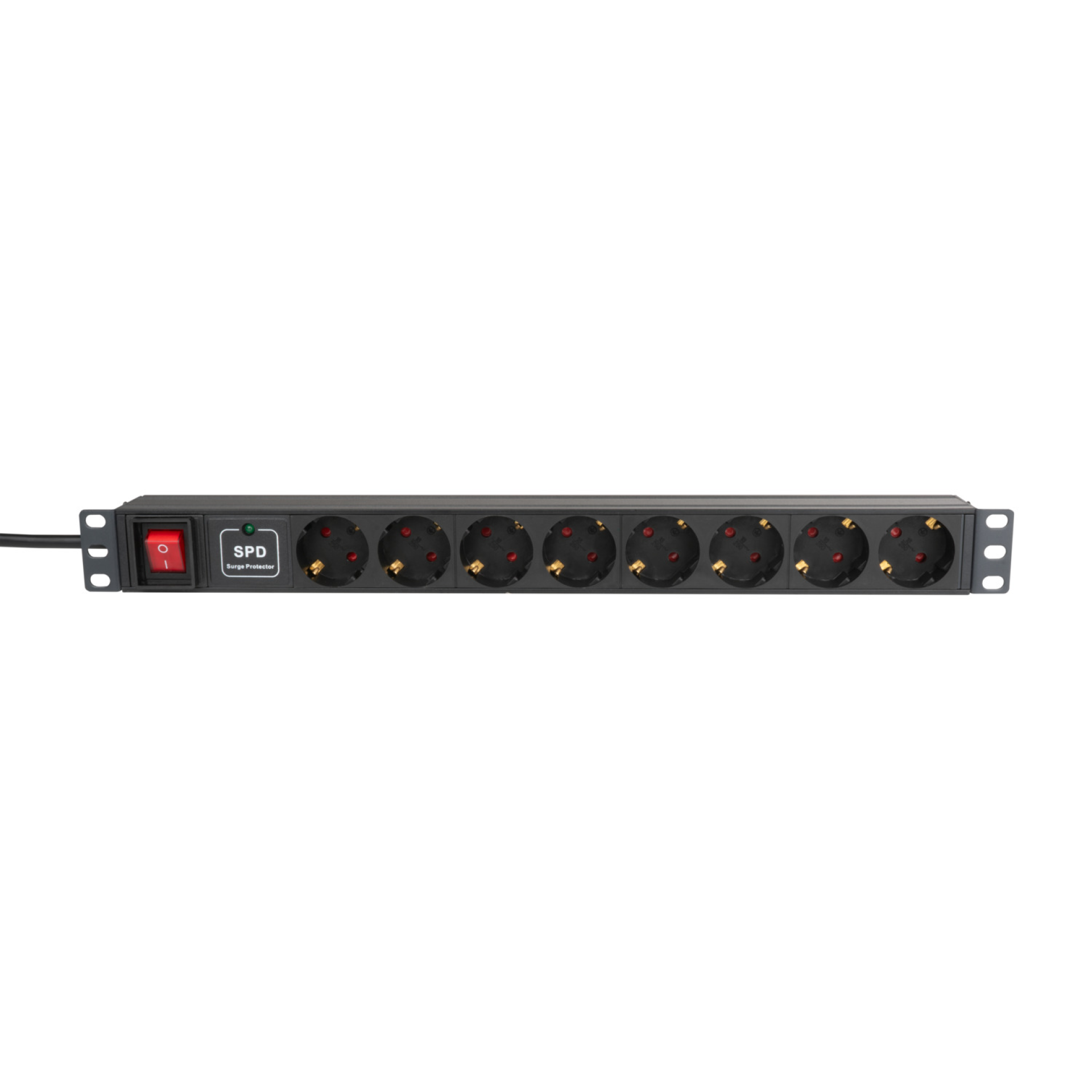 19“ 1HE Steckdosenleiste 8 x CEE 7/3 mit ÜSS + Schalter, im Aluprofil, schwarz