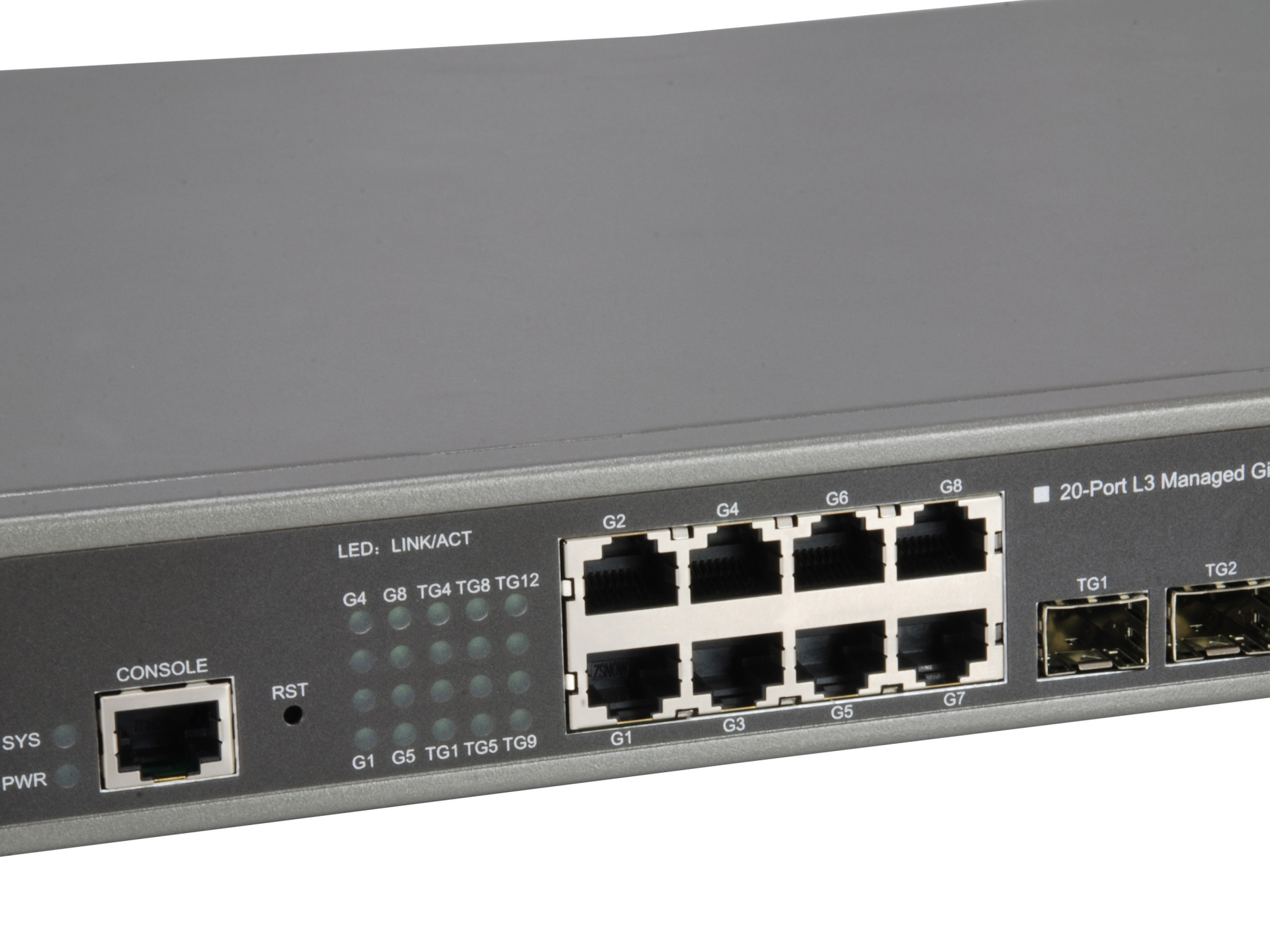 20-Port L3 Managed Gigabit Switch, 12x 10G SFP+,8x GE RJ45, Redundantes Netzteil