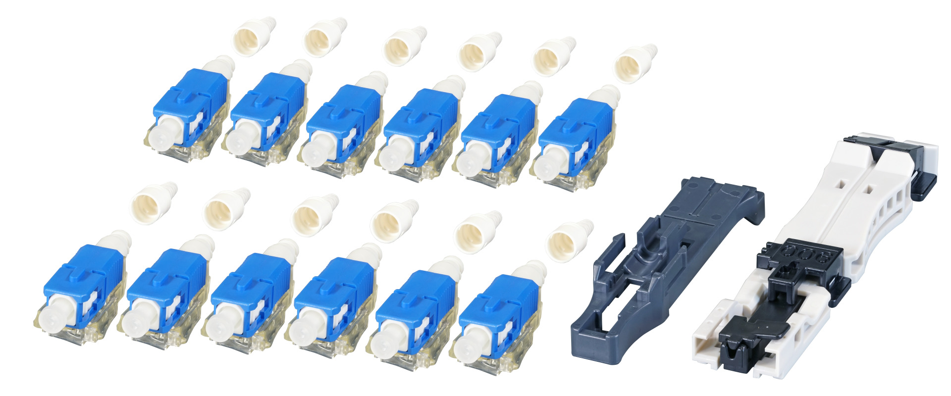 12er Set field installable SC connectors OS2 blue, with Fiber holder