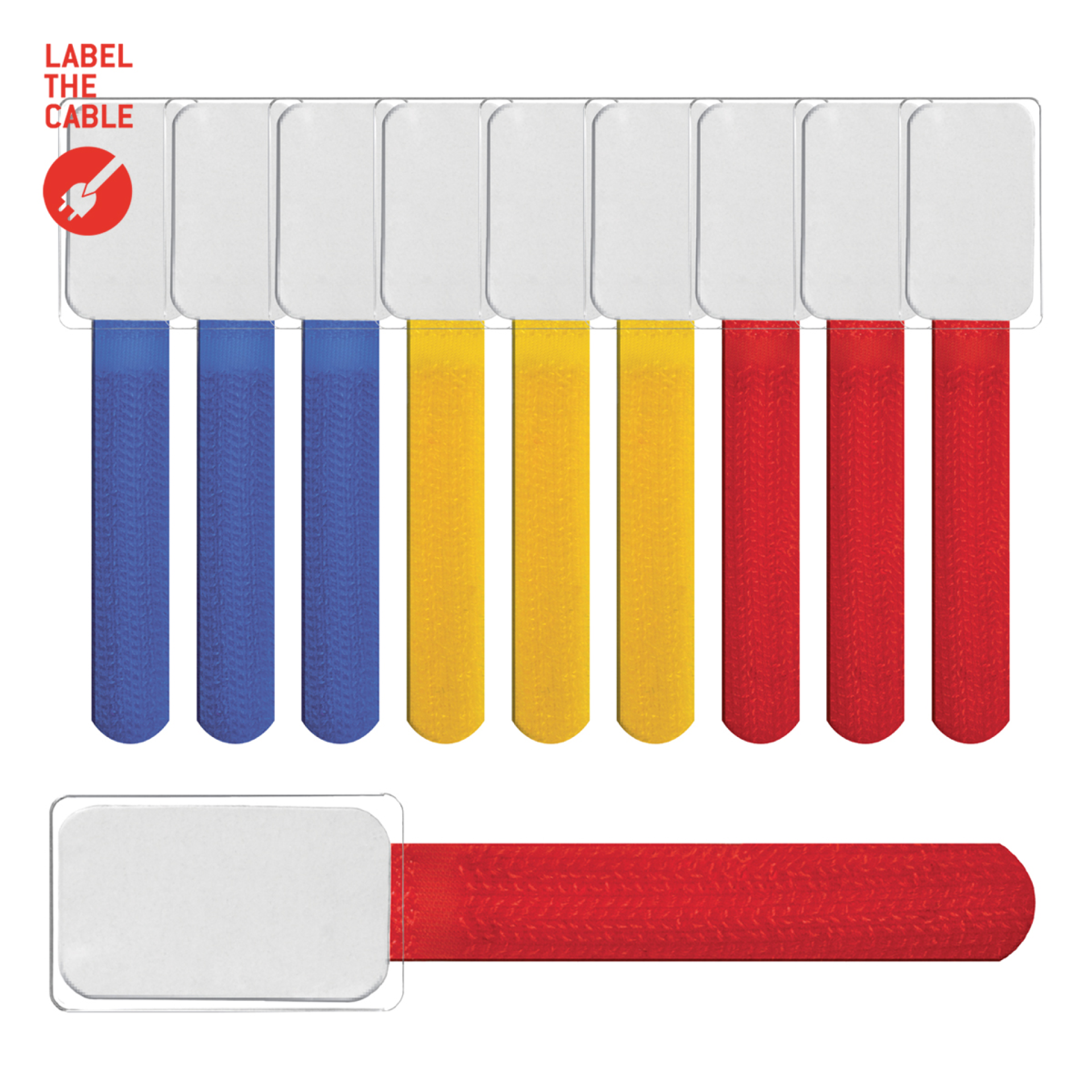 LTC MINI TAGS small hook and loop straps with tags set of 10 pcs yellow/blue/red