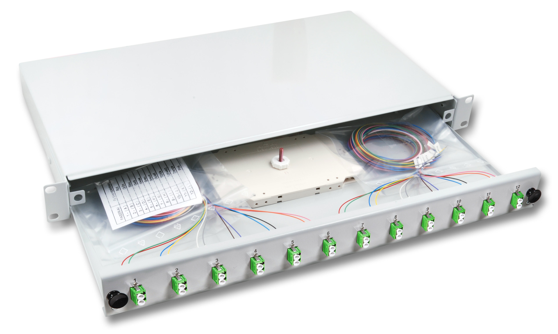 Splicebox LC 50/125µ OM5 extendable 24 Pigtails stripped/12 Adapter