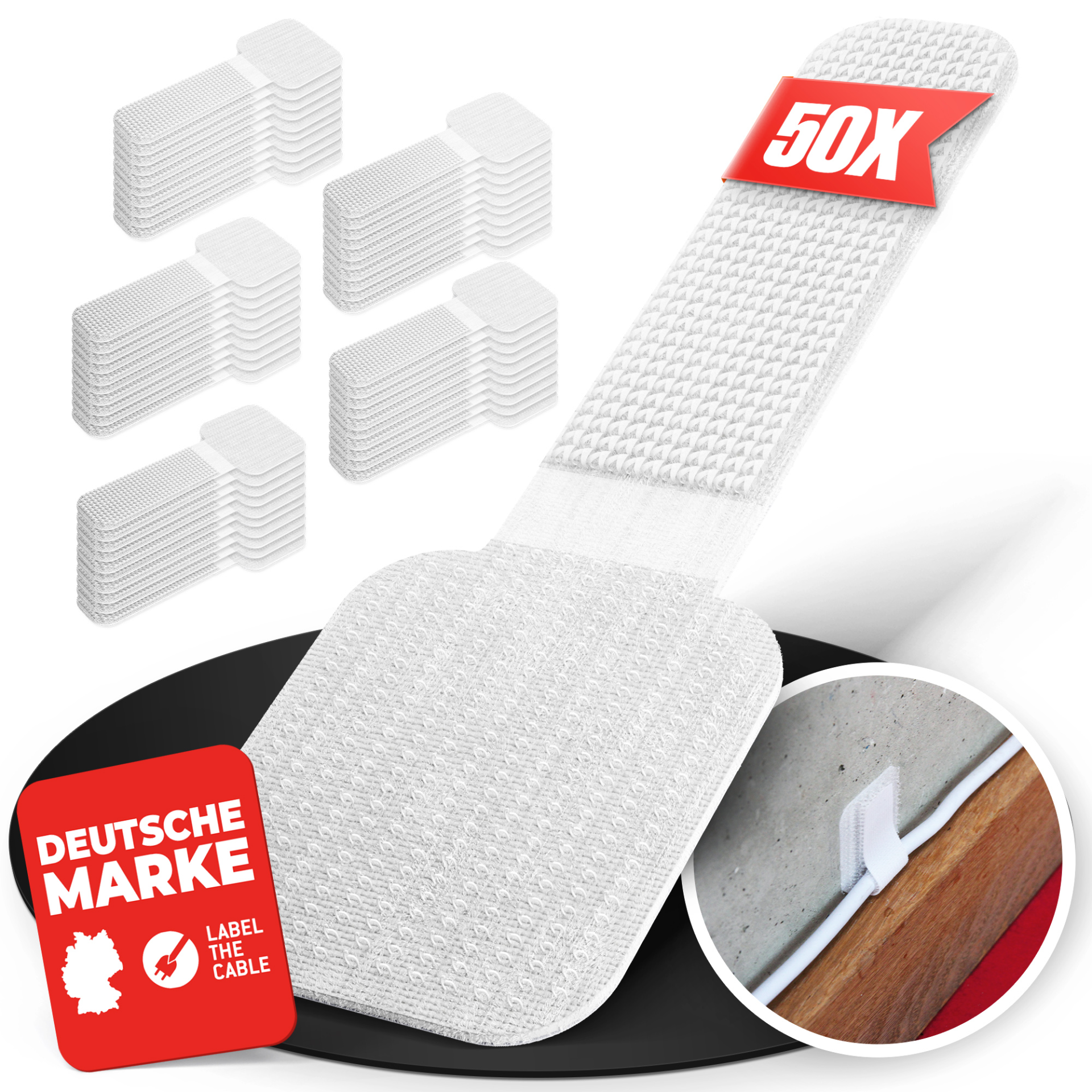 LTC WALL STRAPS Selbstklebende Klettkabelhalter,50 Stück Set weiß