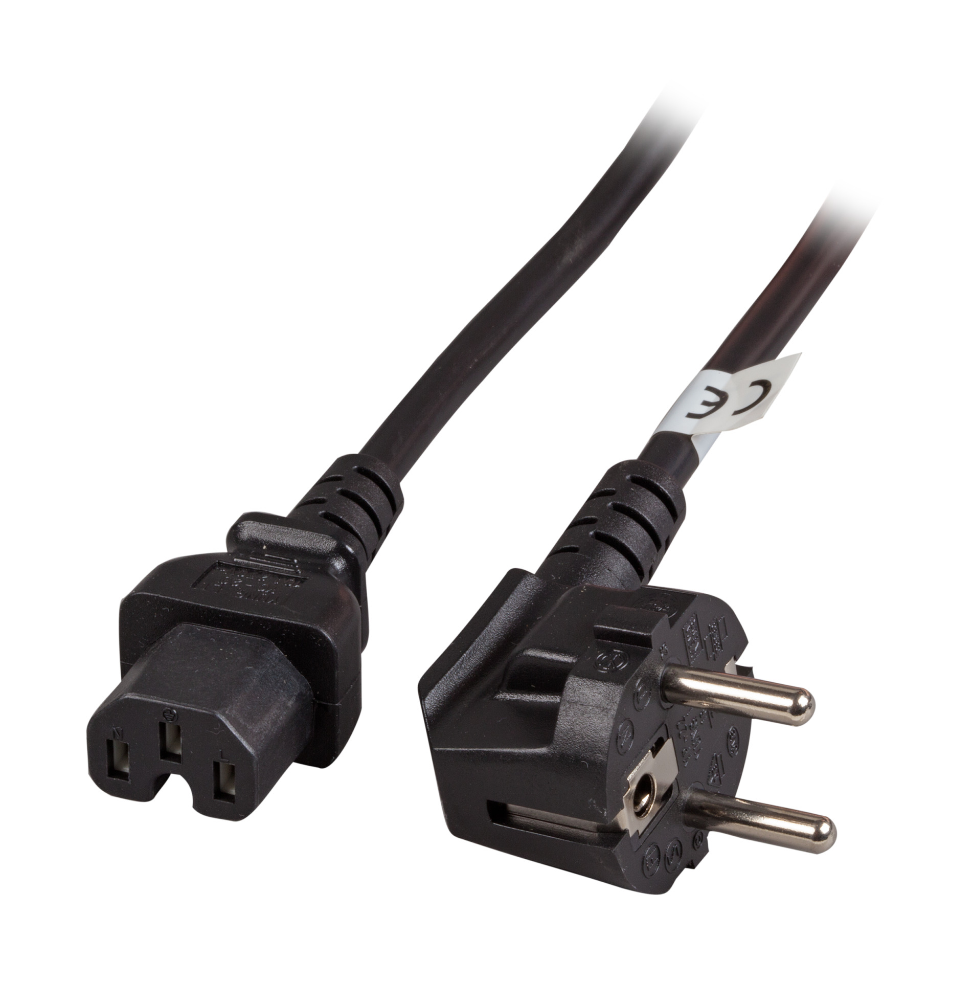 Power Cable CEE7/7 90° - C15 180°, Black, 1.8 m, 3 x 1.00 mm²