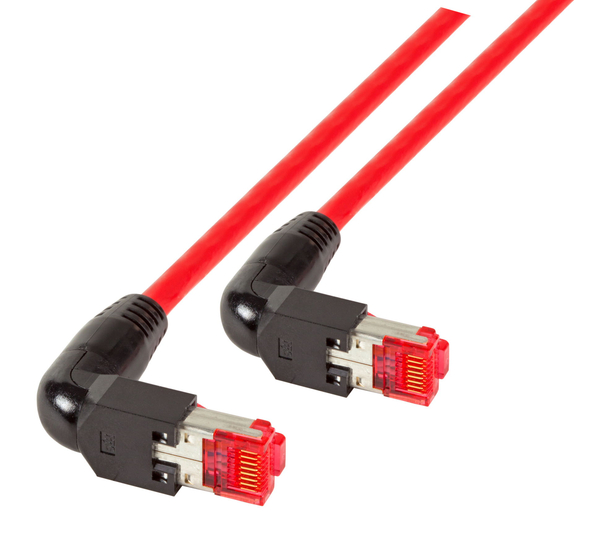RJ45 Patchkabel S/FTP, Cat.6A, 2x TM21 90°, UC900, 1m, rot