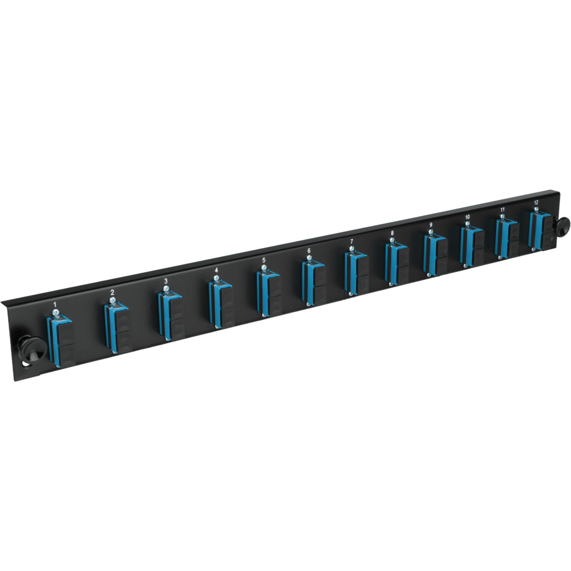 Bestückte Frontblende mit 12 x LC Duplex Kupplung OM3, schwarz