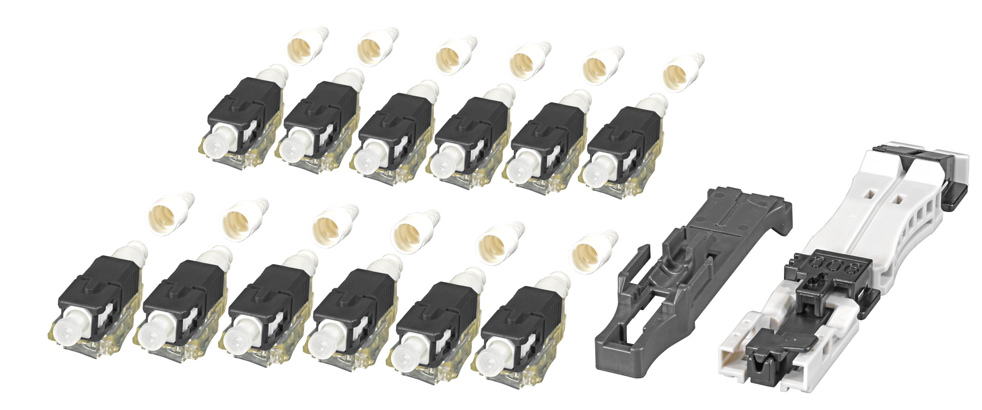 12er Set field installable SC connectors OS2 blue, with Fiber holder