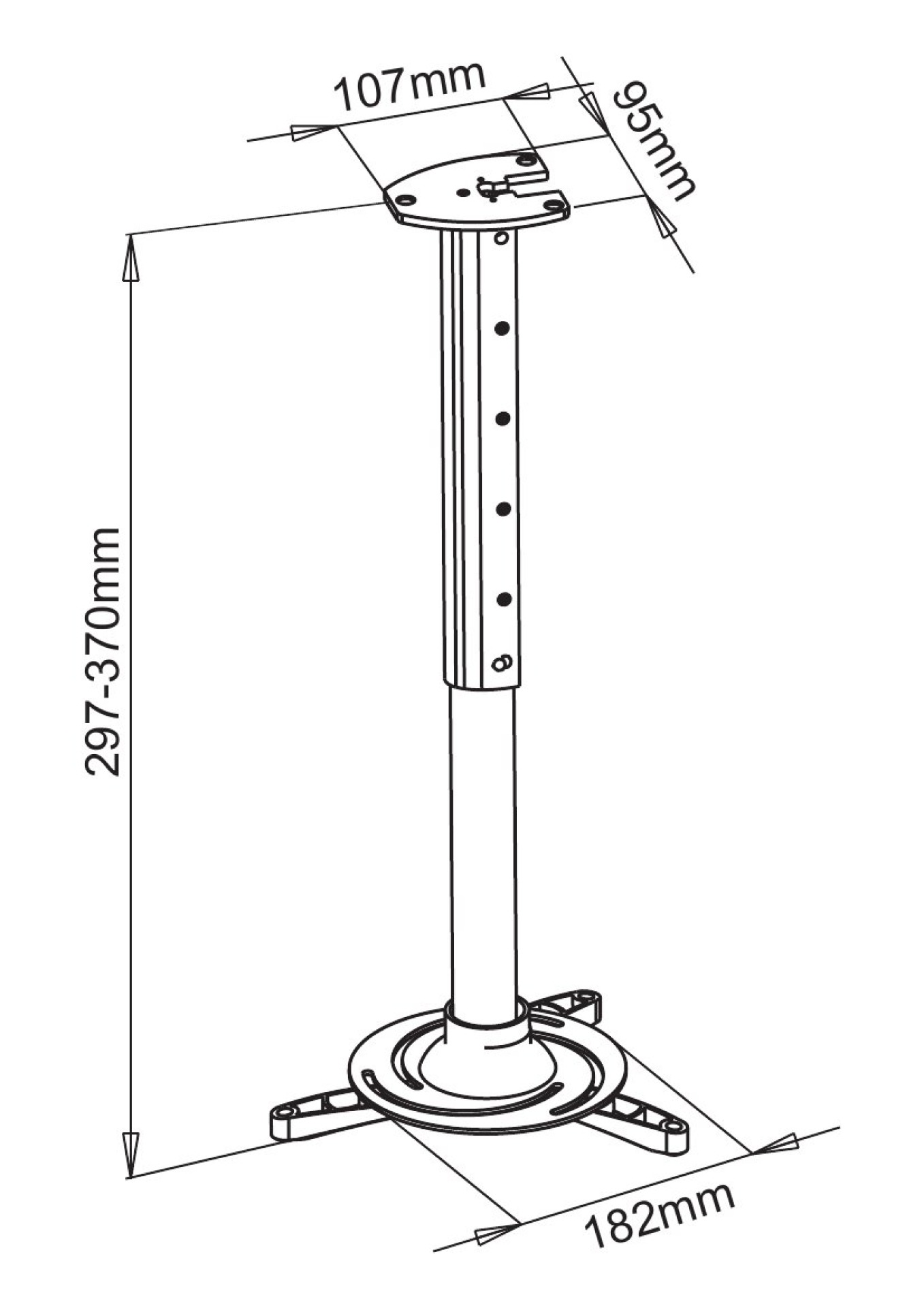 Universal-Deckenhalterung für Beamer, ausziehbar, 30-37 cm, Silber