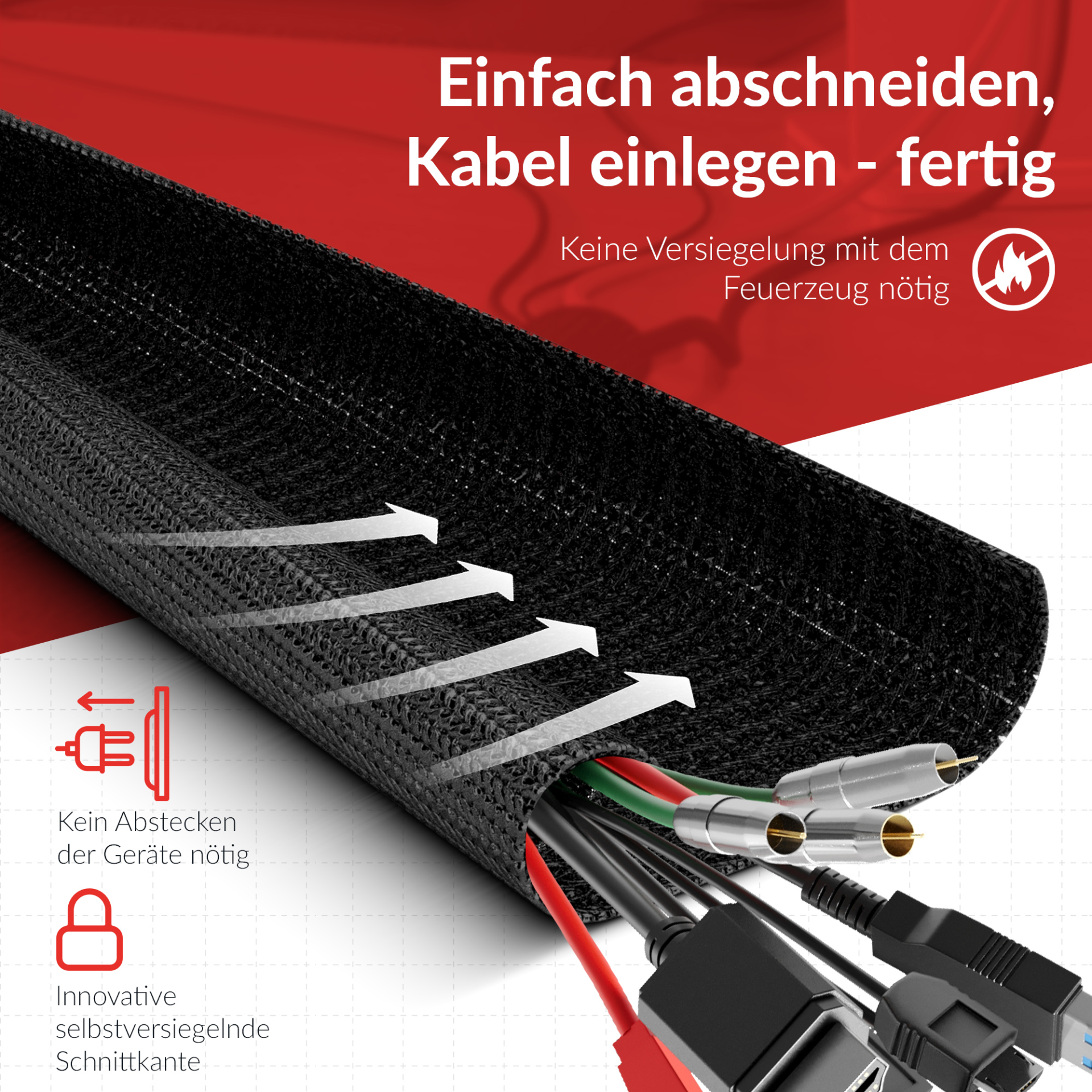 LTC CABLE TUBE, Gewebekabelschlauch Durchmesser 2,5 - 4 cm 2m schwarz