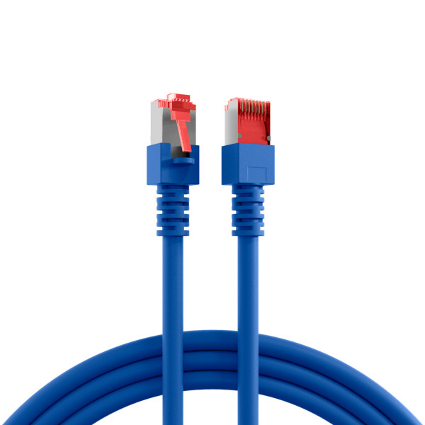 Blaues Cat.6 Patchkabel mit roten RJ45-Rasthebeln – geschirmtes Netzwerkkabel für Gigabit-Ethernet Blaues Cat.6 Patchkabel mit roten RJ45-Rasthebeln – geschirmtes Netzwerkkabel für Gigabit-Ethernet