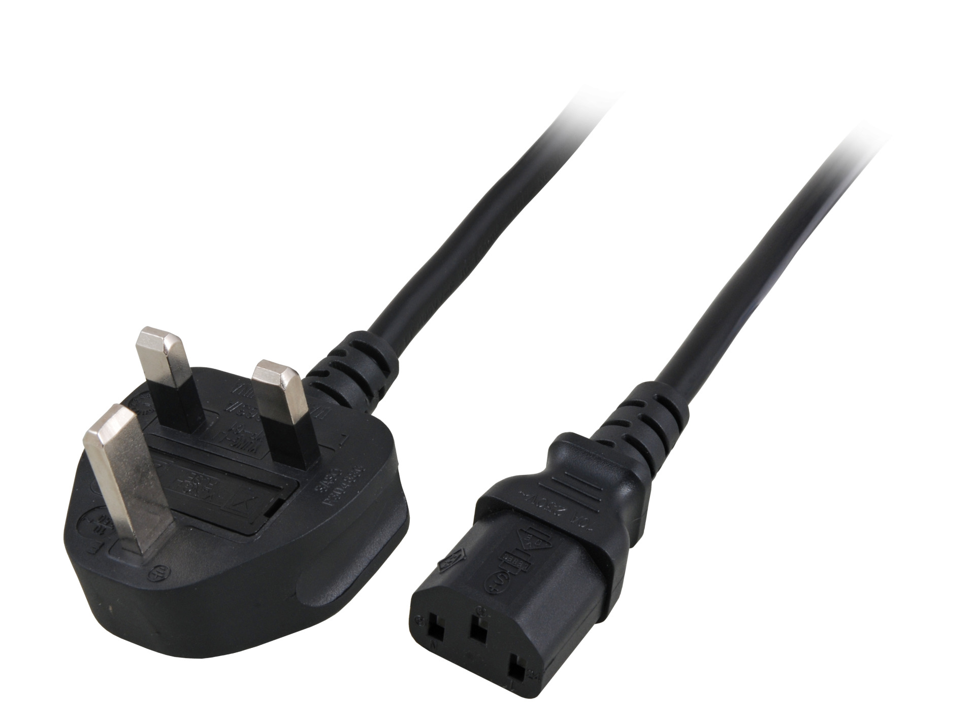 Power Cable UK BS1363A - C13 180°, Black, 2.0 m, 3 x 1.00 mm²