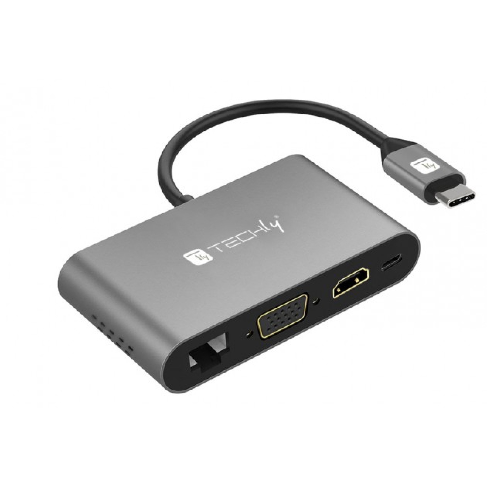 USB 3.1 Typ-C Docking Station auf 2x USB3.0, HDMI, VGA, RJ45, USB Typ-C, SD