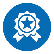 Award icon with star - symbol for excellent performance and tested quality on a blue background Award icon with star - symbol for excellent performance and tested quality on a blue background