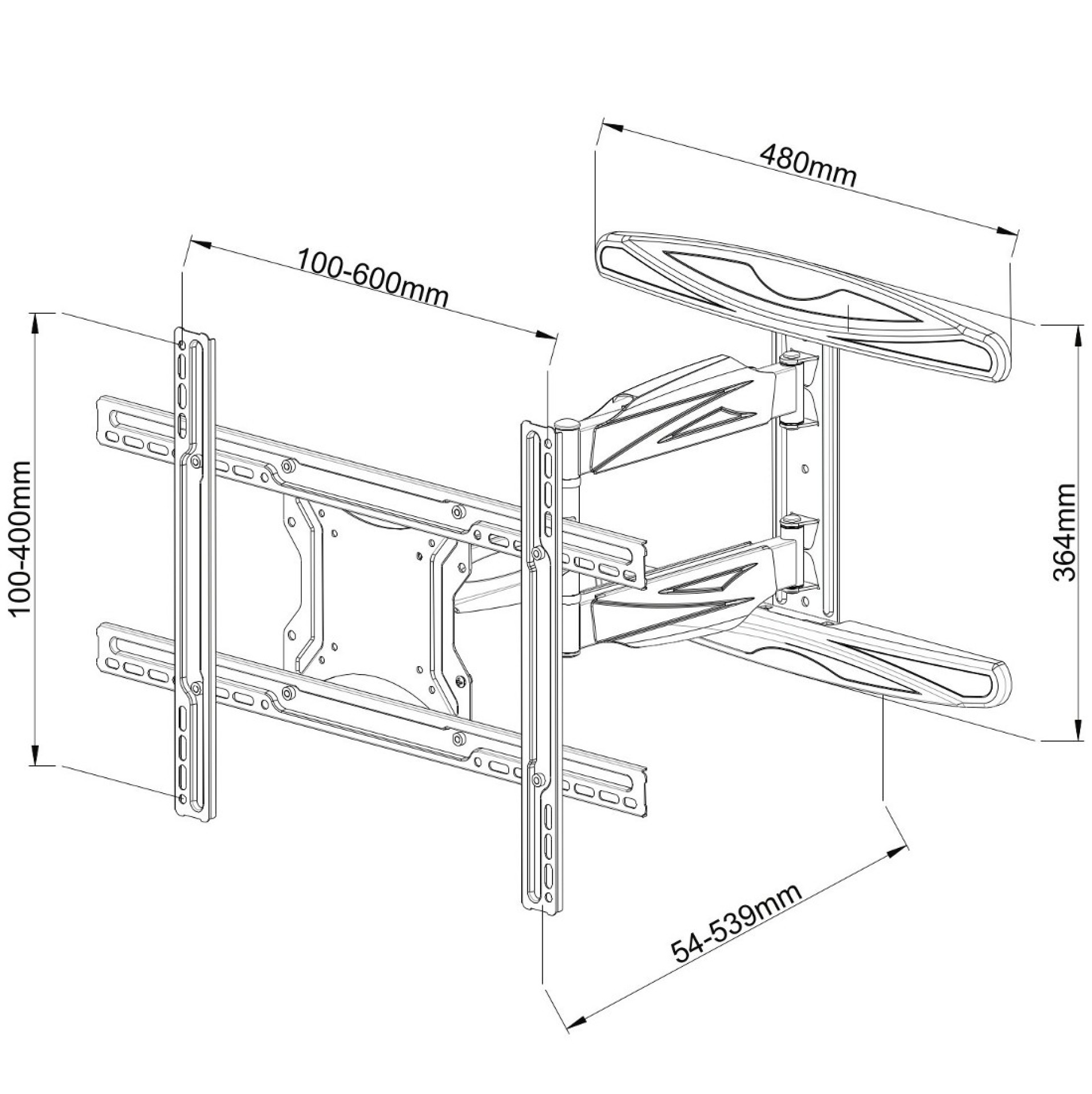 Wall bracket for LCD TV LED 40"-65" Full Motion, black