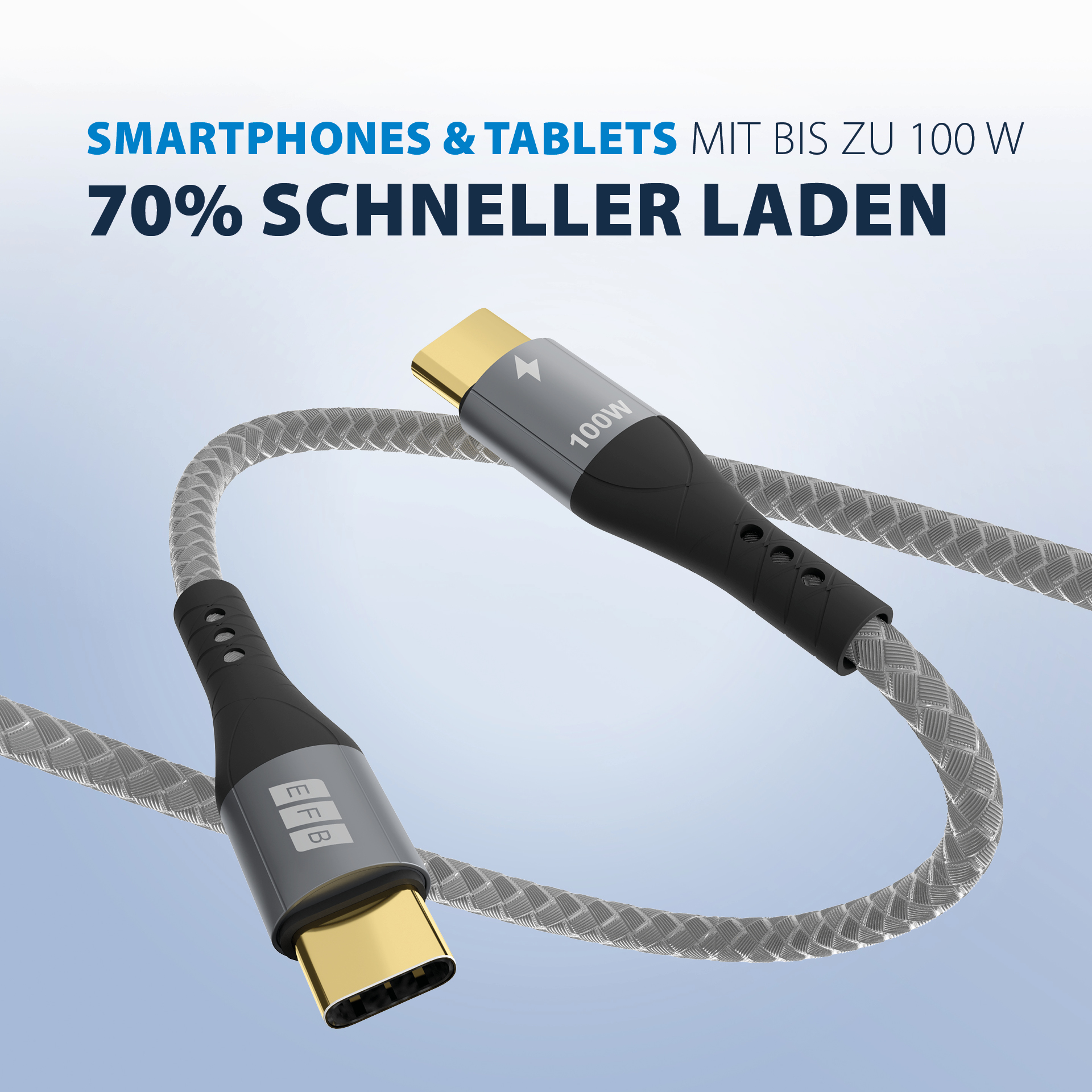USB-C Kabel 100W PD 3.0 5A E-Marker Chip 2m grau Goldkontakte Textilmantel