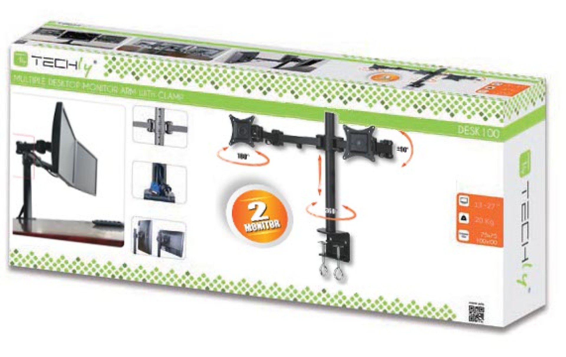 Schreibtischhalterung für 2 LCD TV LED 13"-27", diagonal, mit Klemme