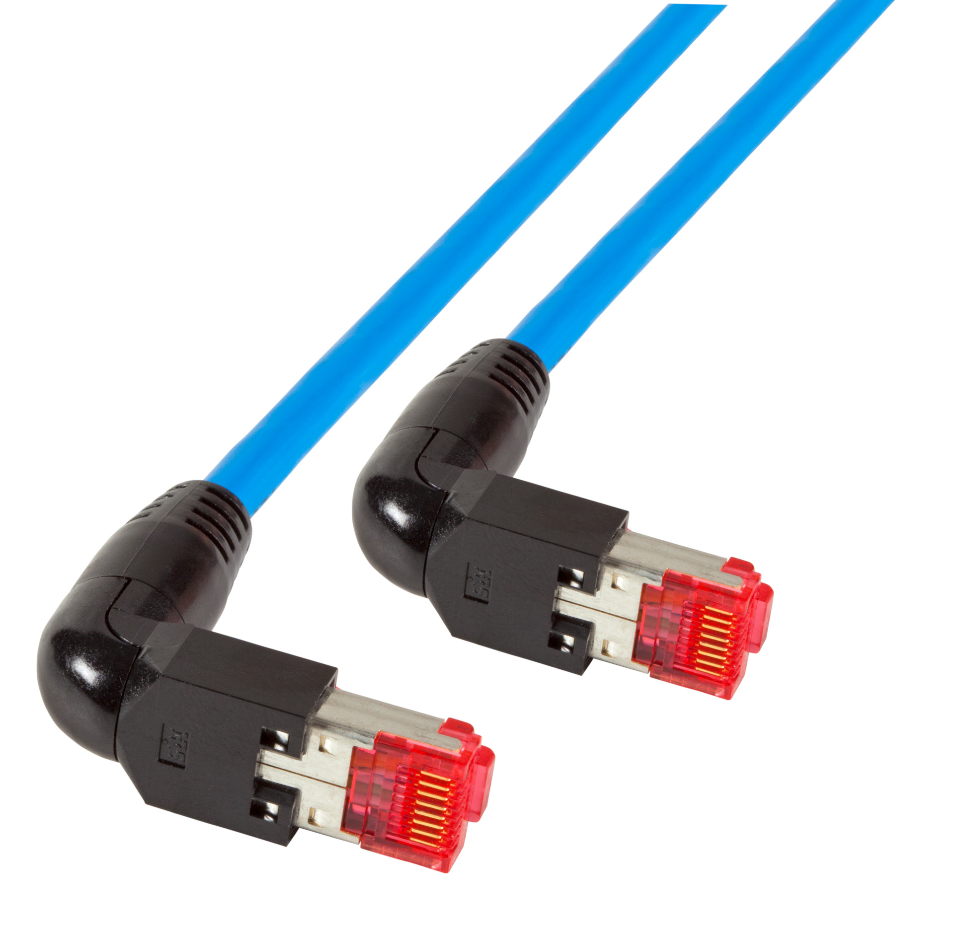 RJ45 Patchkabel S/FTP, Cat.6A, 2x TM21 90°, UC900, 1m, blau