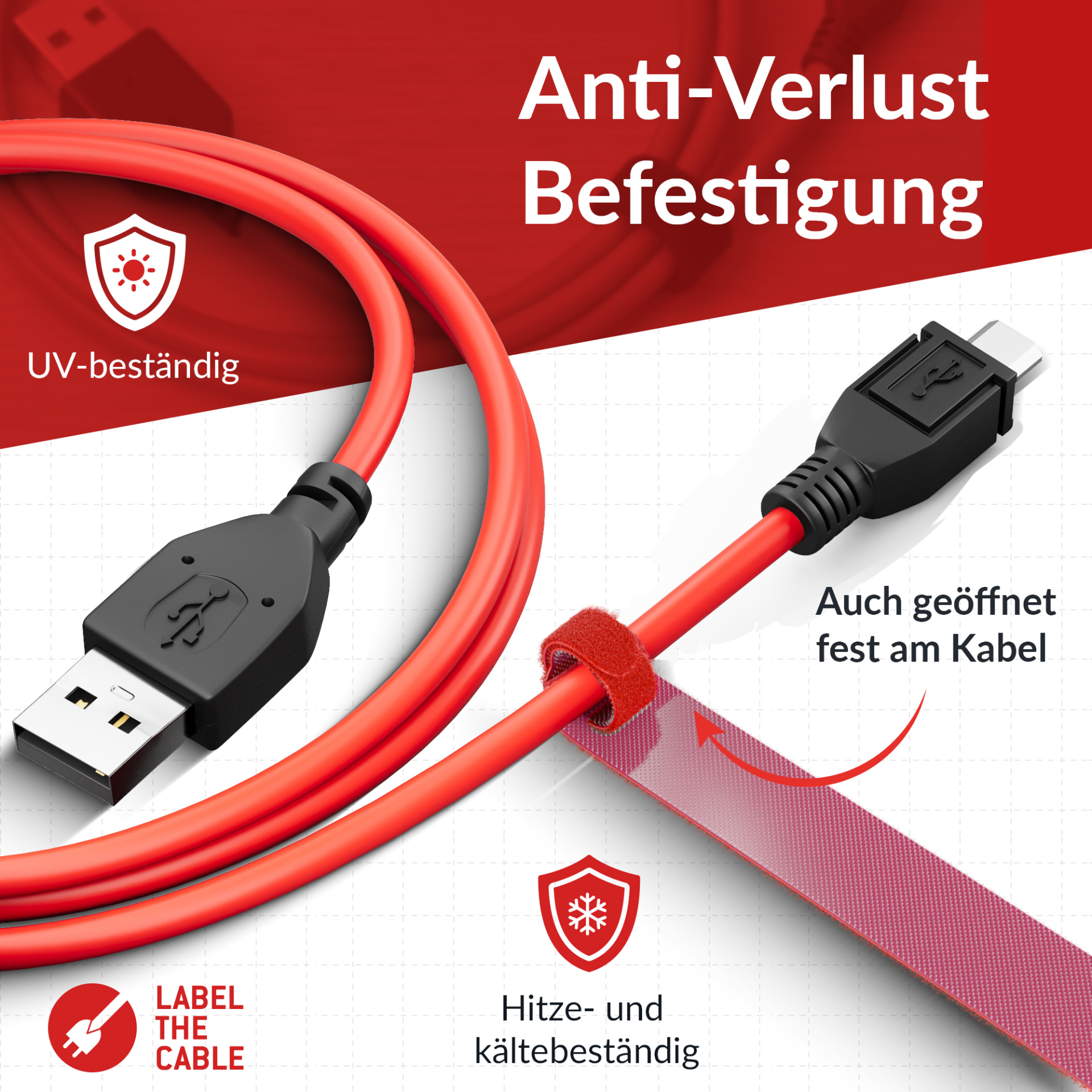 LTC BASIC STRAPS, Klettkabelbinder 10 Stück Set gelb/blau/rot