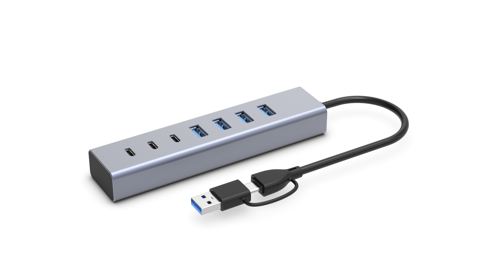 USB 3.0 Hub 7-Port, 4x USB-A + 3x USB-C, 5Gbps Al, 15w power supply, USB-C/USB-A