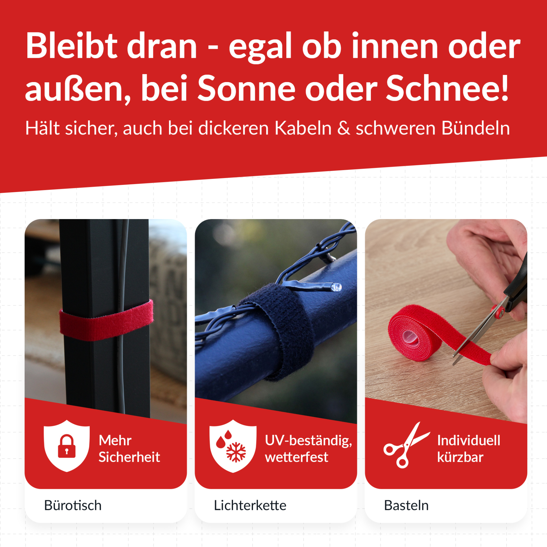 LTC ROLL STRAP, Doppelseitige Klettbandrolle 4x1m schwarz/gelb/blau/rot