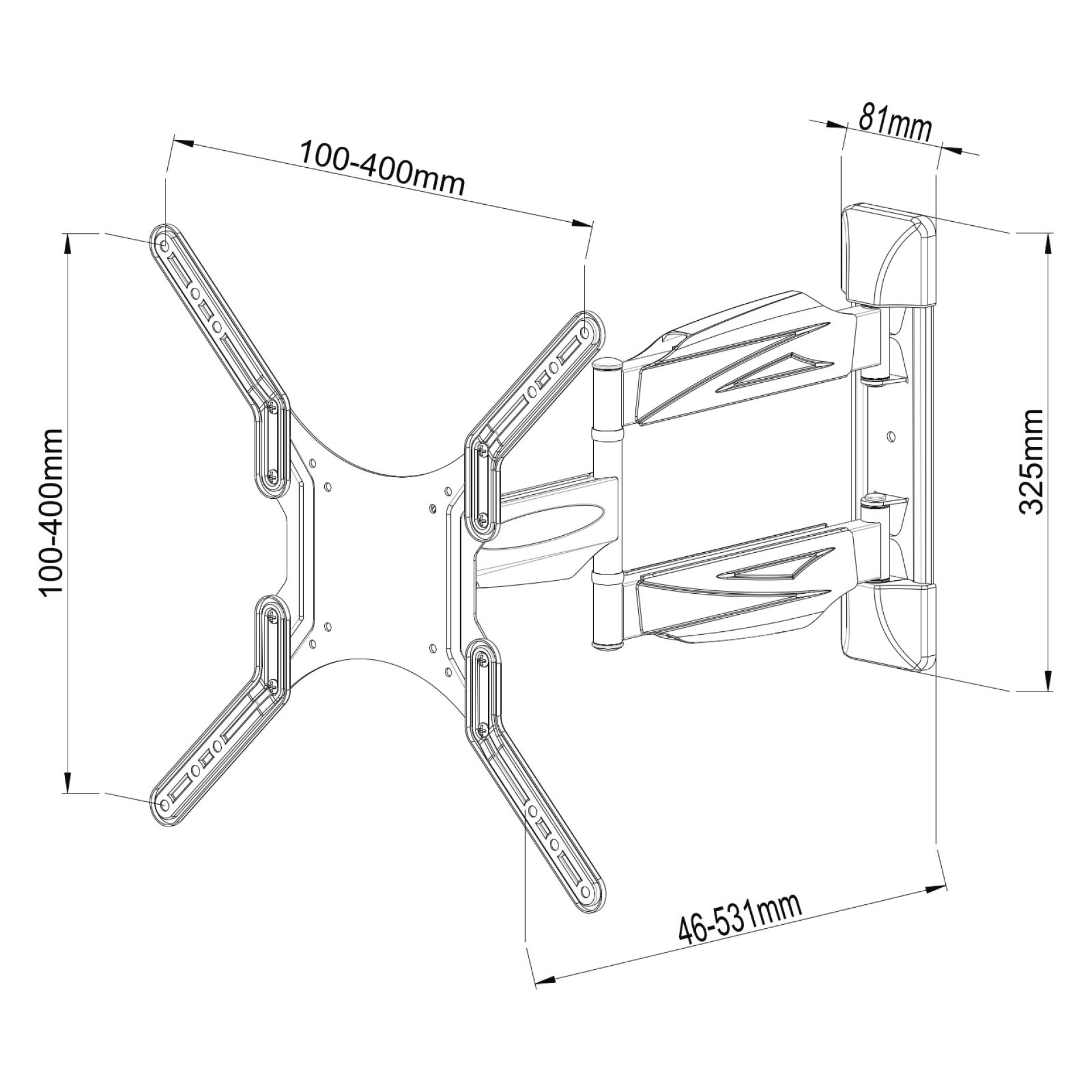 Wandhalterung für LCD TV LED 23"-55" FullMotion, schwarz, max. 30 kg