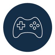 Icon eines Gaming-Controllers auf dunkelblauem Hintergrund – Symbol für Gaming-Zubehör, Konsolen und Unterhaltungselektronik Icon eines Gaming-Controllers auf dunkelblauem Hintergrund – Symbol für Gaming-Zubehör, Konsolen und Unterhaltungselektronik