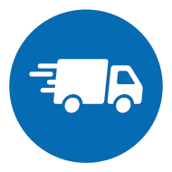 Icon with delivery van - symbol for fast shipping and on-time delivery on a blue background Icon with delivery van - symbol for fast shipping and on-time delivery on a blue background
