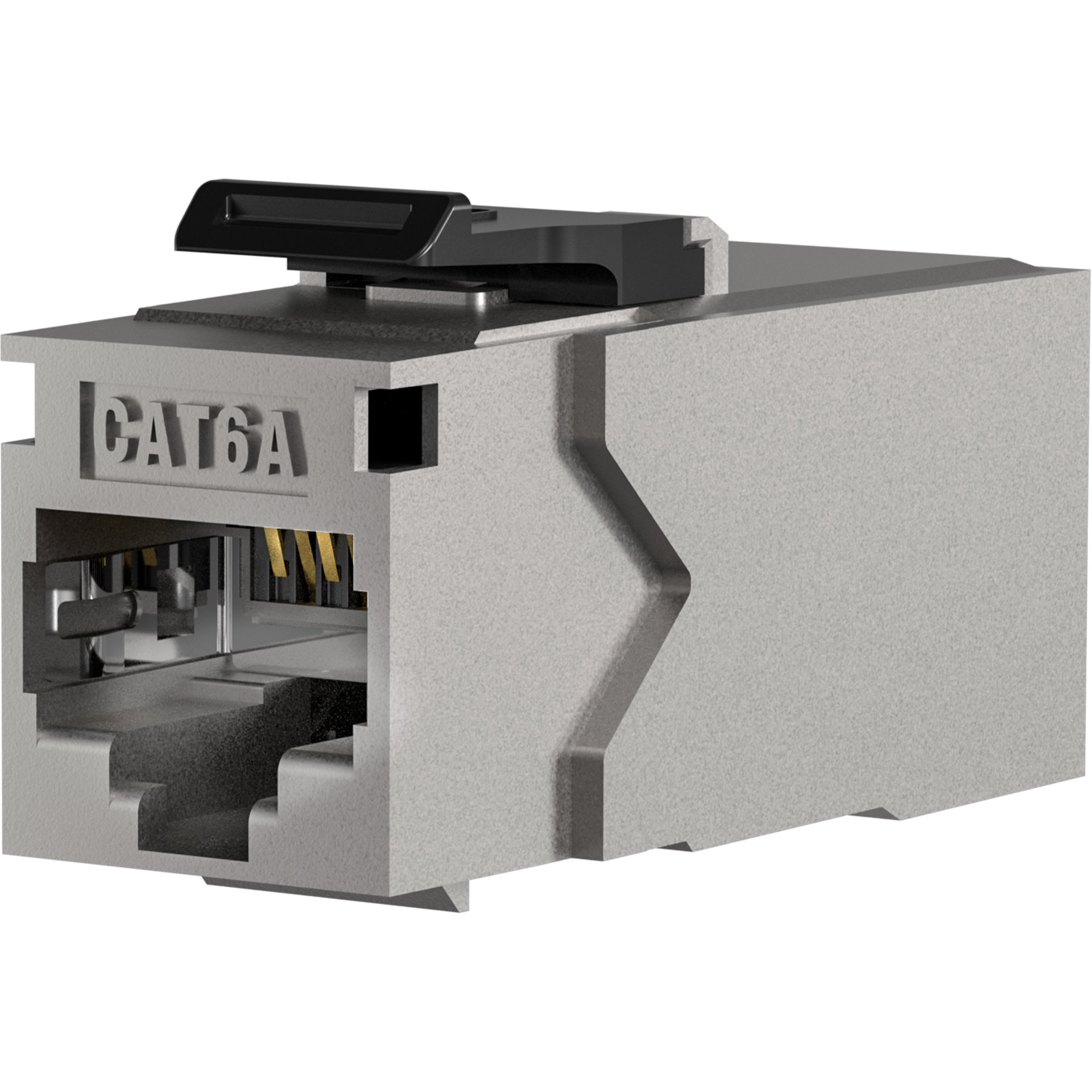 Keystone snap in adapter RJ45 STP, Cat.6A, 90° zinc die-cast housing D=40mm