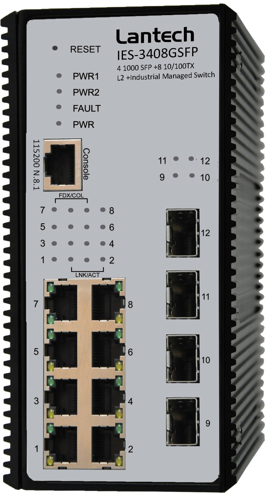 L2 Hutschienen-Switch 8x10/100TX, 4x Gigabit SFP