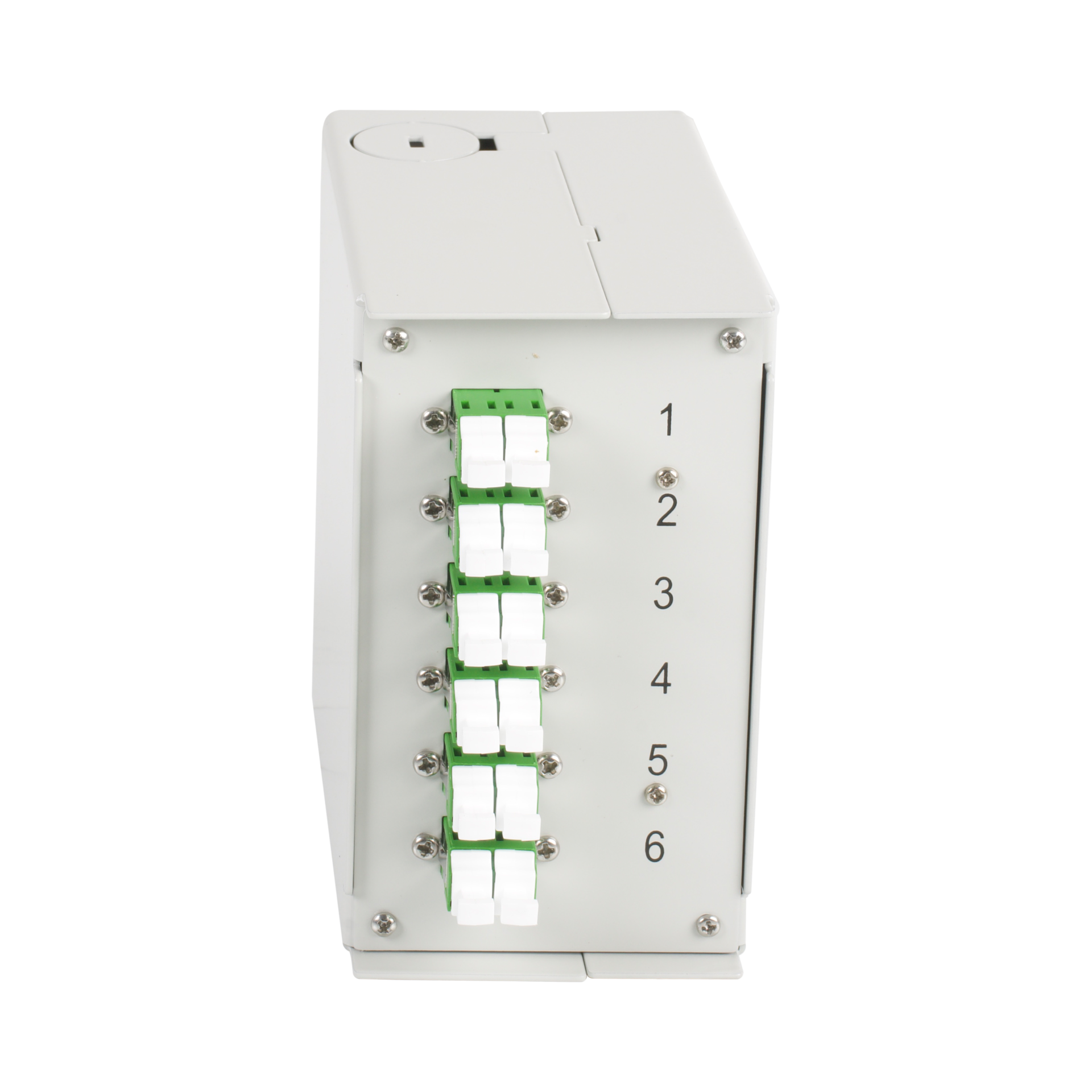 Hutschienenbox OS2 6xLC/APC-Duplex Kupplung, ohne Pigtails