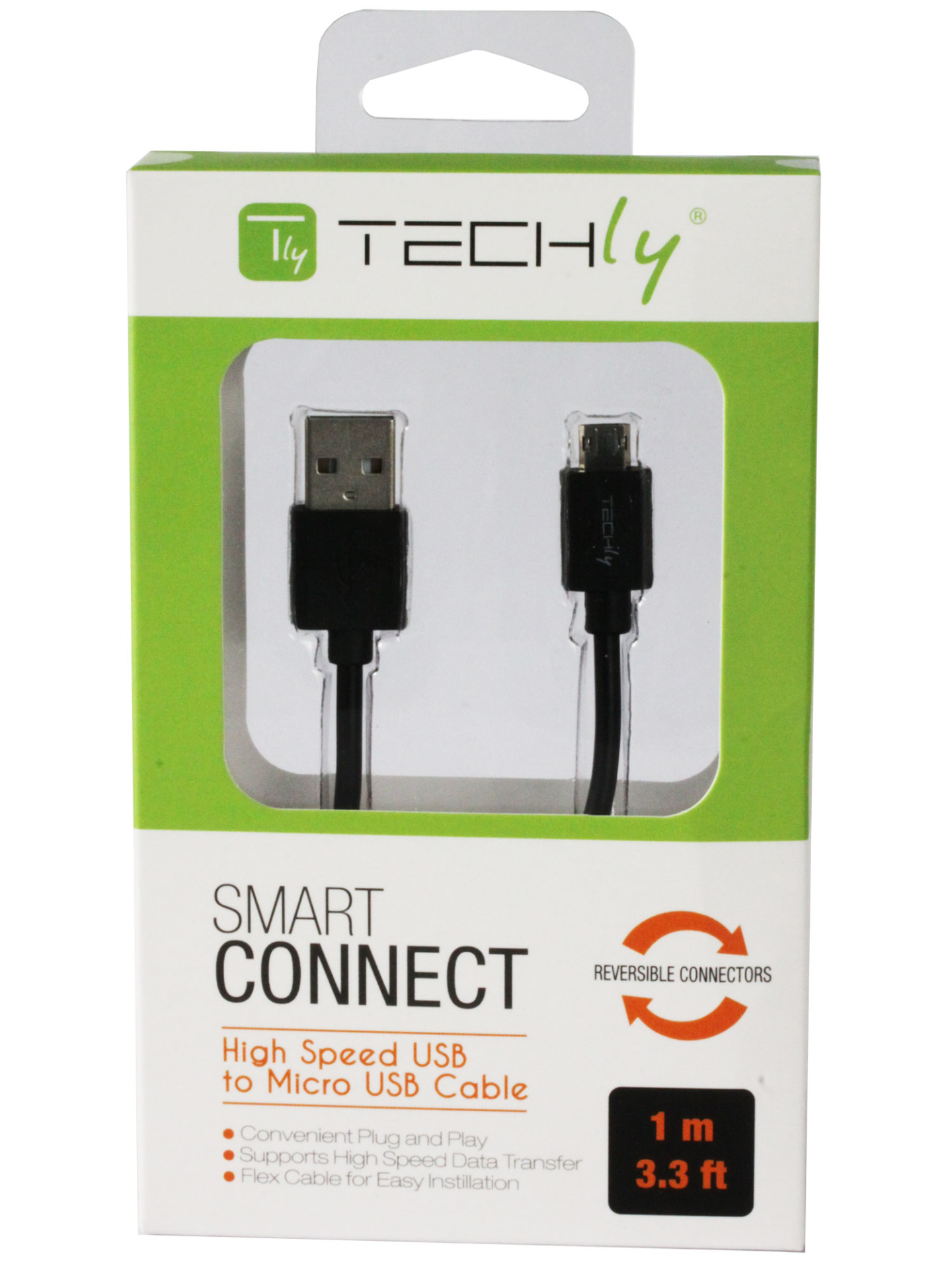 USB2.0 Anschlusskabel Typ-A - Micro-B, verdrehsichere Stecker, schwarz 2m